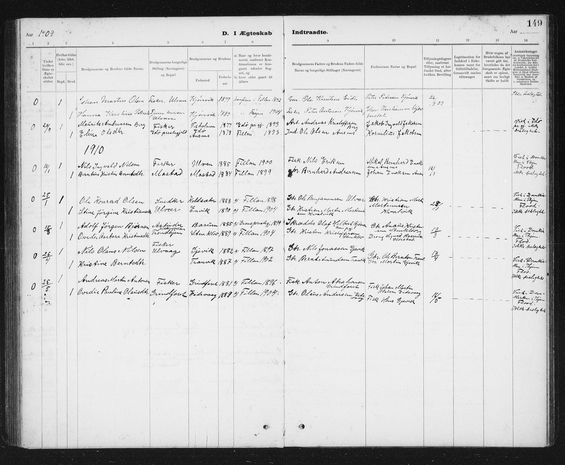 Ministerialprotokoller, klokkerbøker og fødselsregistre - Sør-Trøndelag, SAT/A-1456/637/L0563: Parish register (copy) no. 637C04, 1899-1940, p. 149