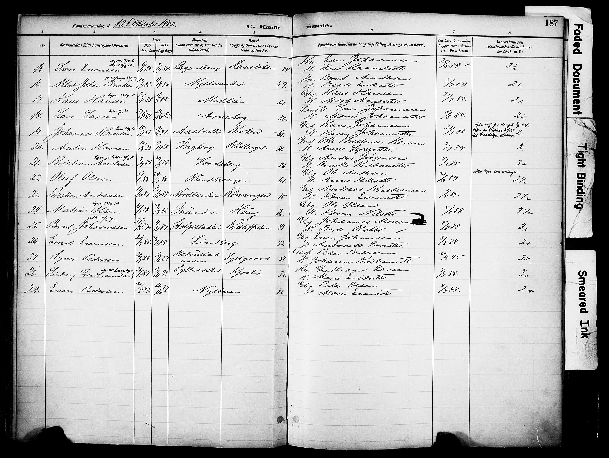 Ringsaker prestekontor, AV/SAH-PREST-014/K/Ka/L0017: Parish register (official) no. 17, 1891-1902, p. 187