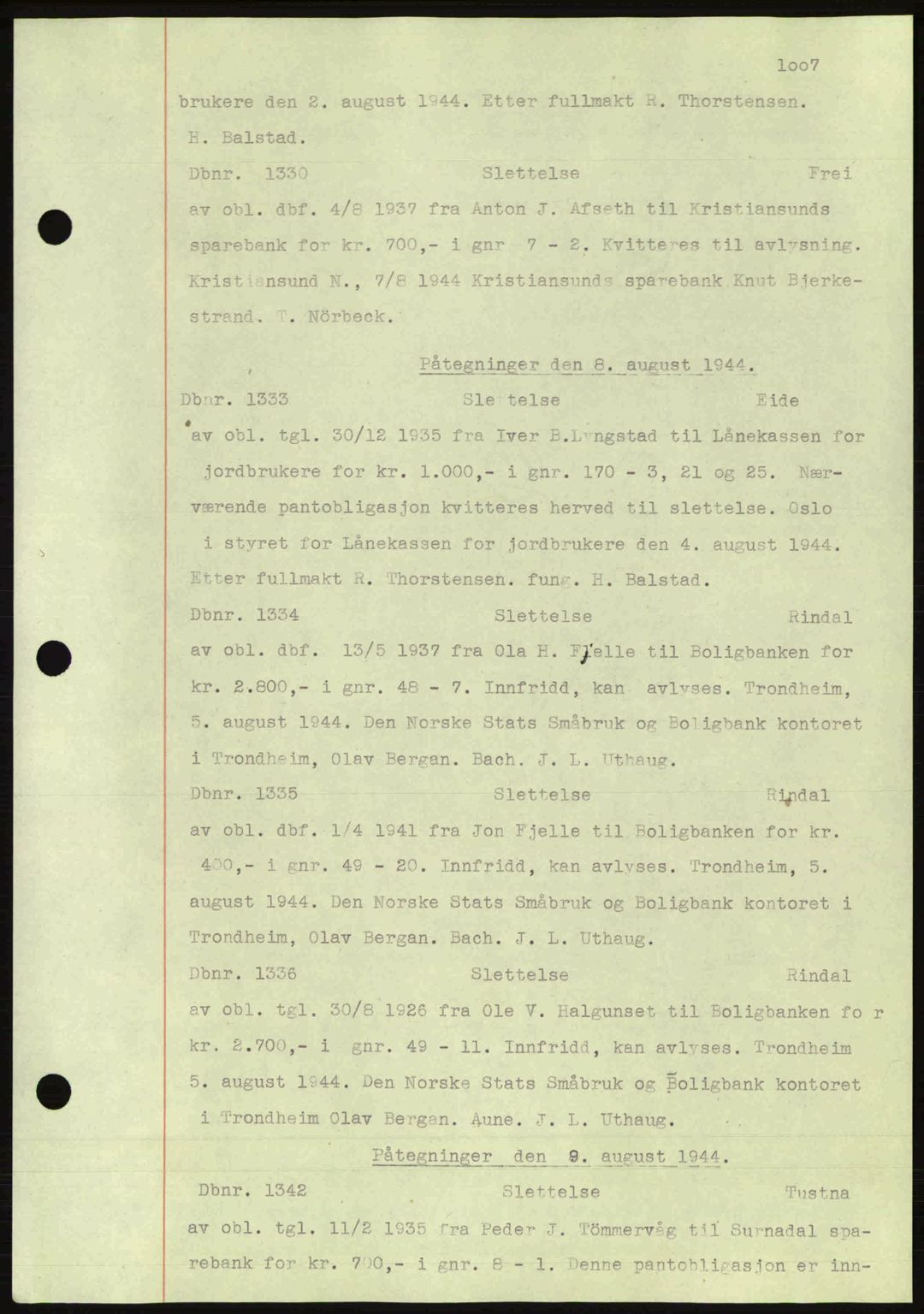 Nordmøre sorenskriveri, AV/SAT-A-4132/1/2/2Ca: Mortgage book no. C81, 1940-1945, Diary no: : 1330/1944