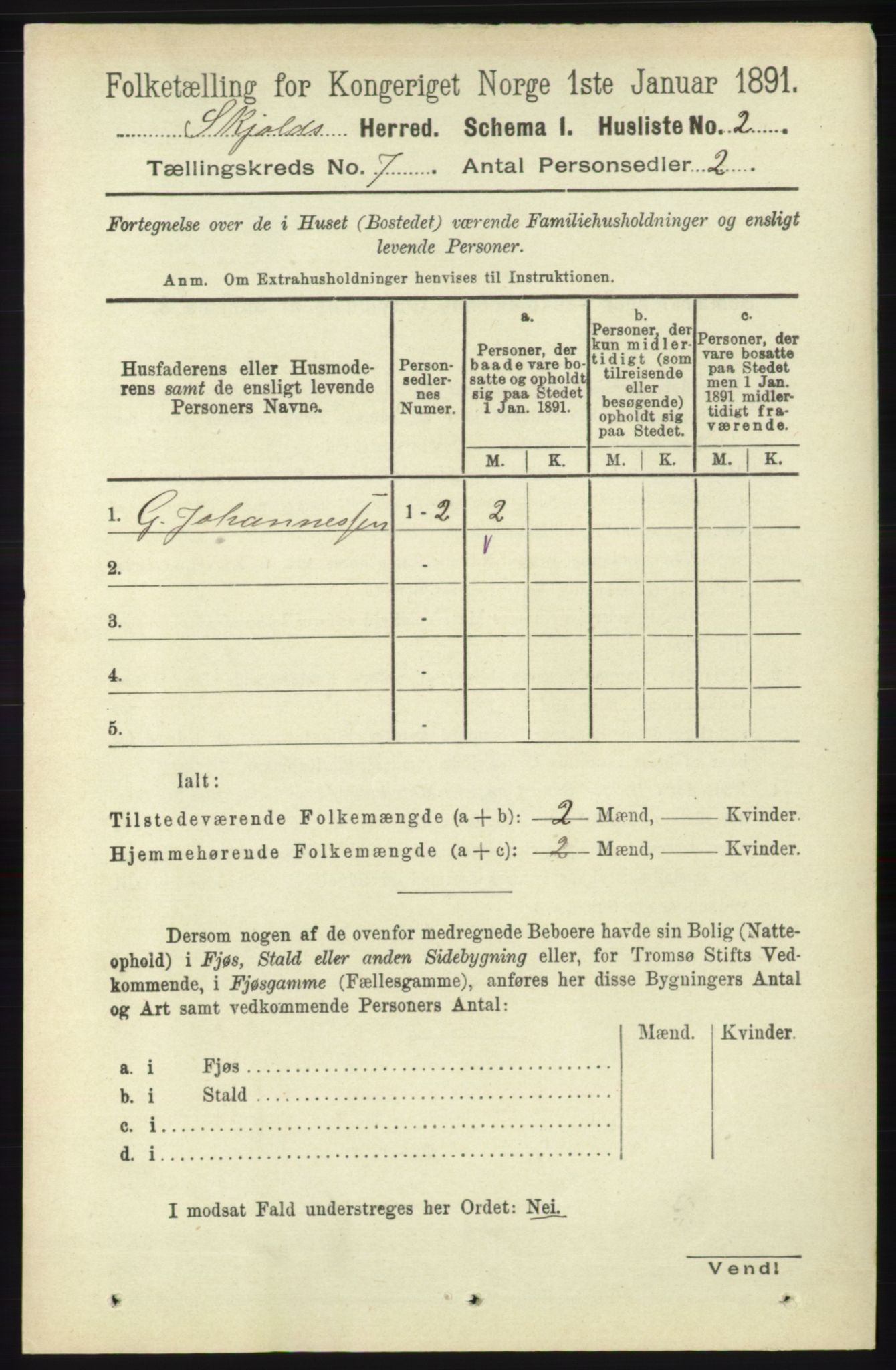 RA, 1891 census for 1154 Skjold, 1891, p. 1305