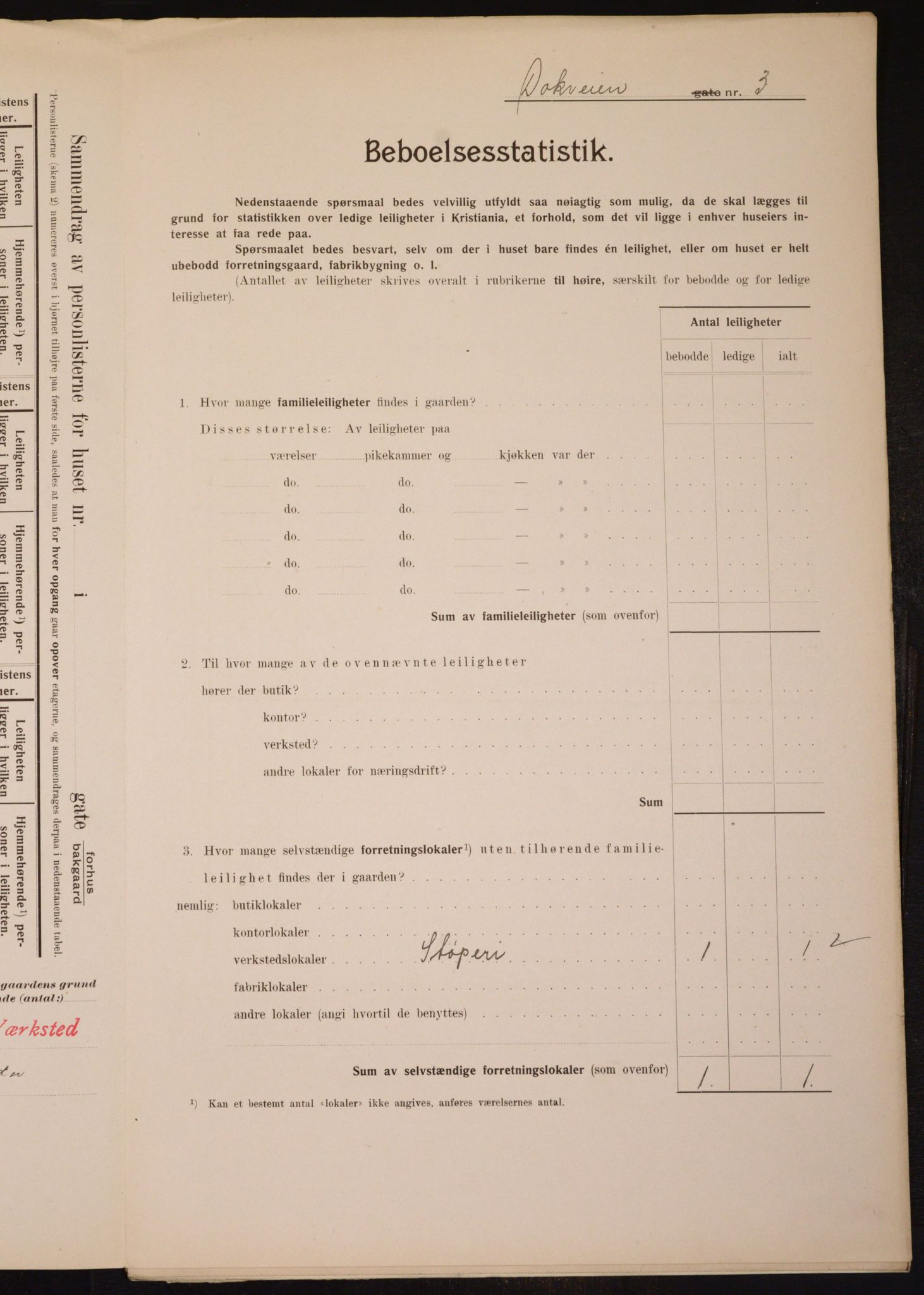 OBA, Municipal Census 1910 for Kristiania, 1910, p. 15162