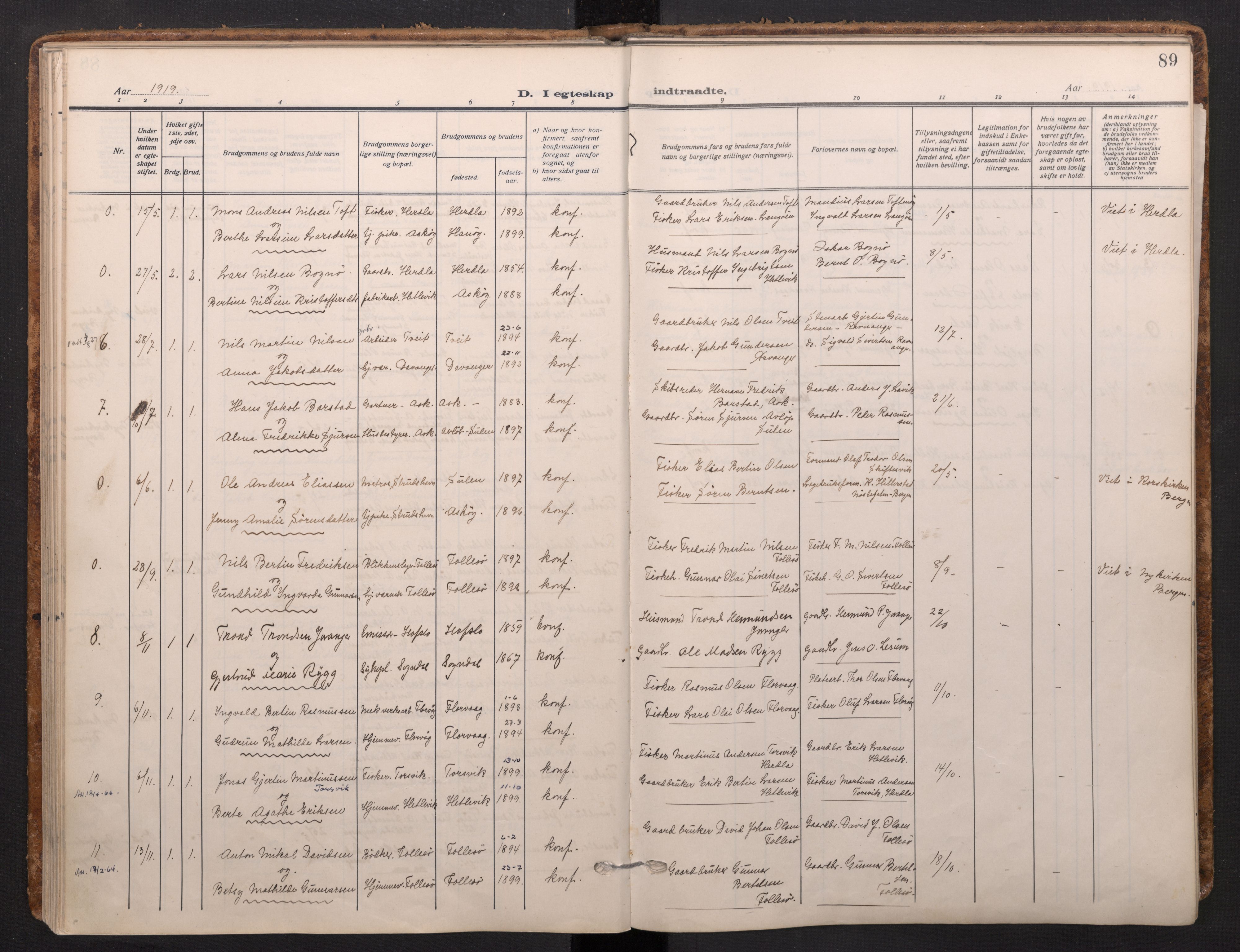 Askøy Sokneprestembete, AV/SAB-A-74101/H/Ha/Haa/Haad/L0002: Parish register (official) no. D 2, 1915-1935, p. 89