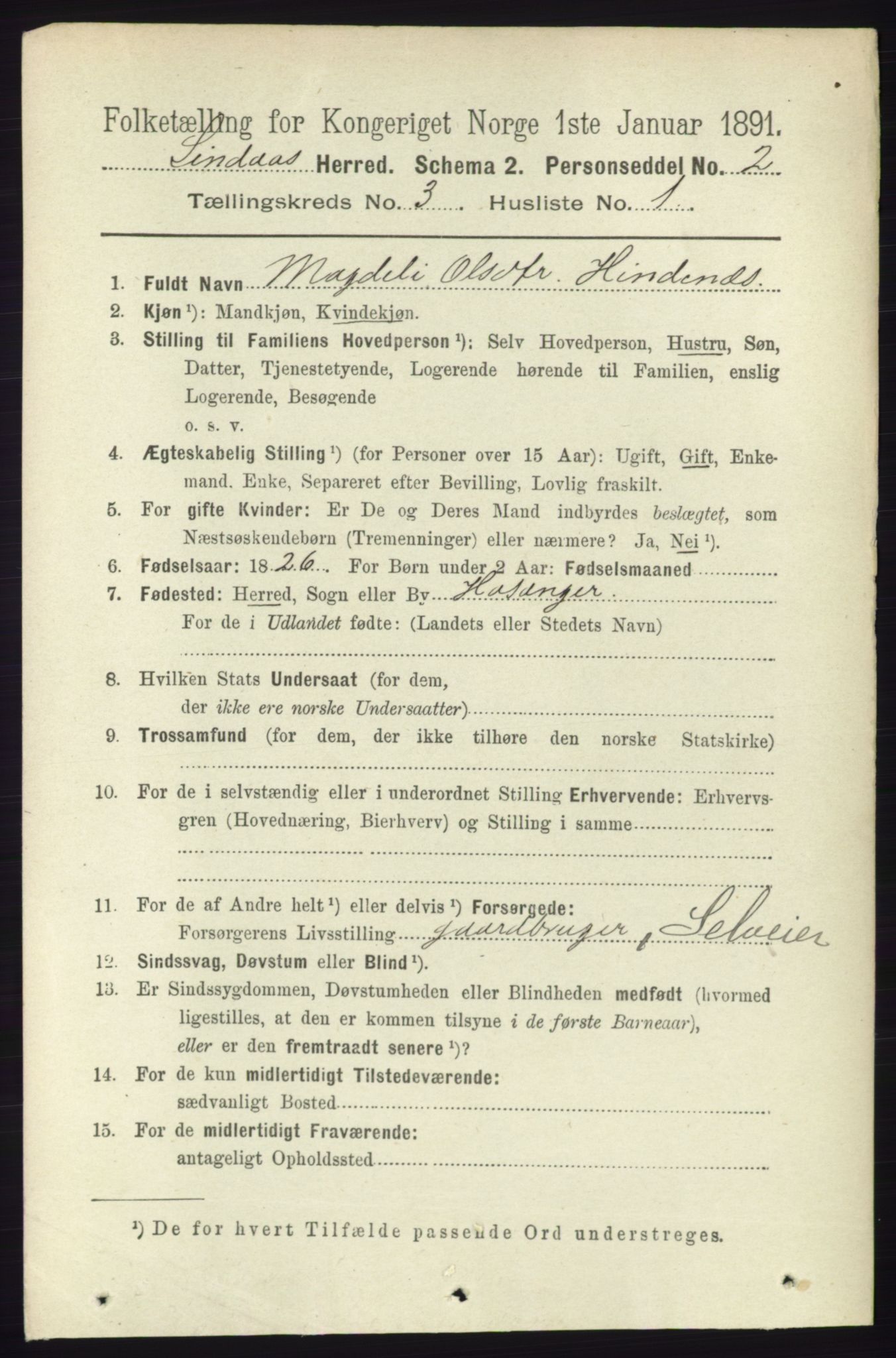 RA, 1891 census for 1263 Lindås, 1891, p. 806