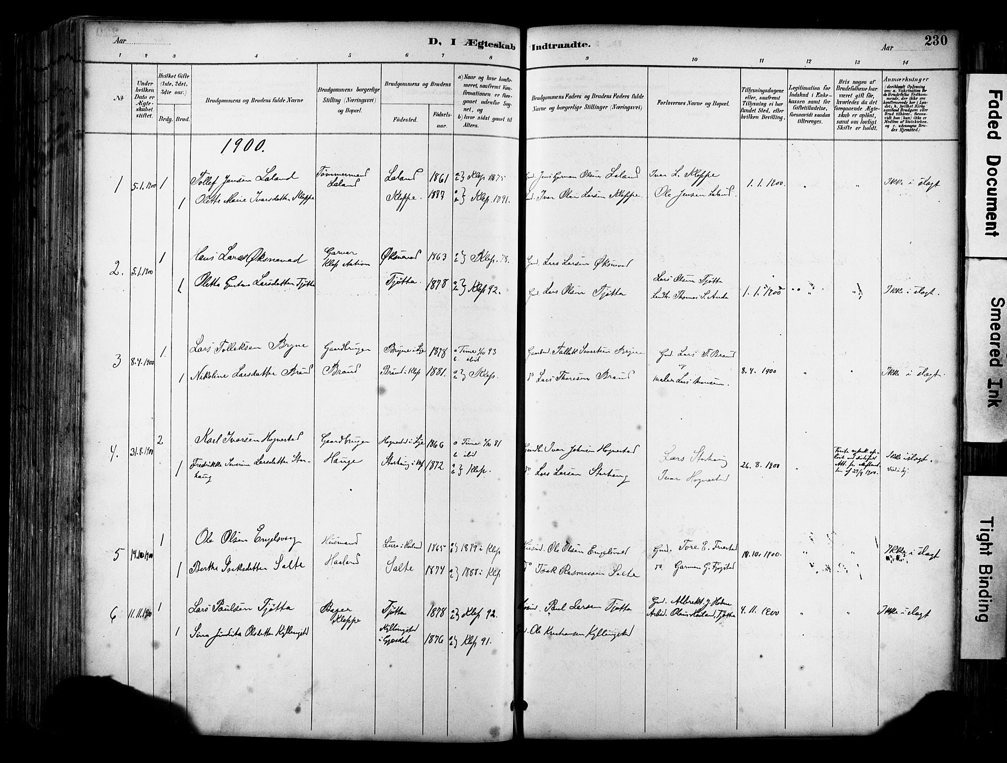 Klepp sokneprestkontor, SAST/A-101803/001/3/30BA/L0009: Parish register (official) no. A 7, 1886-1915, p. 230