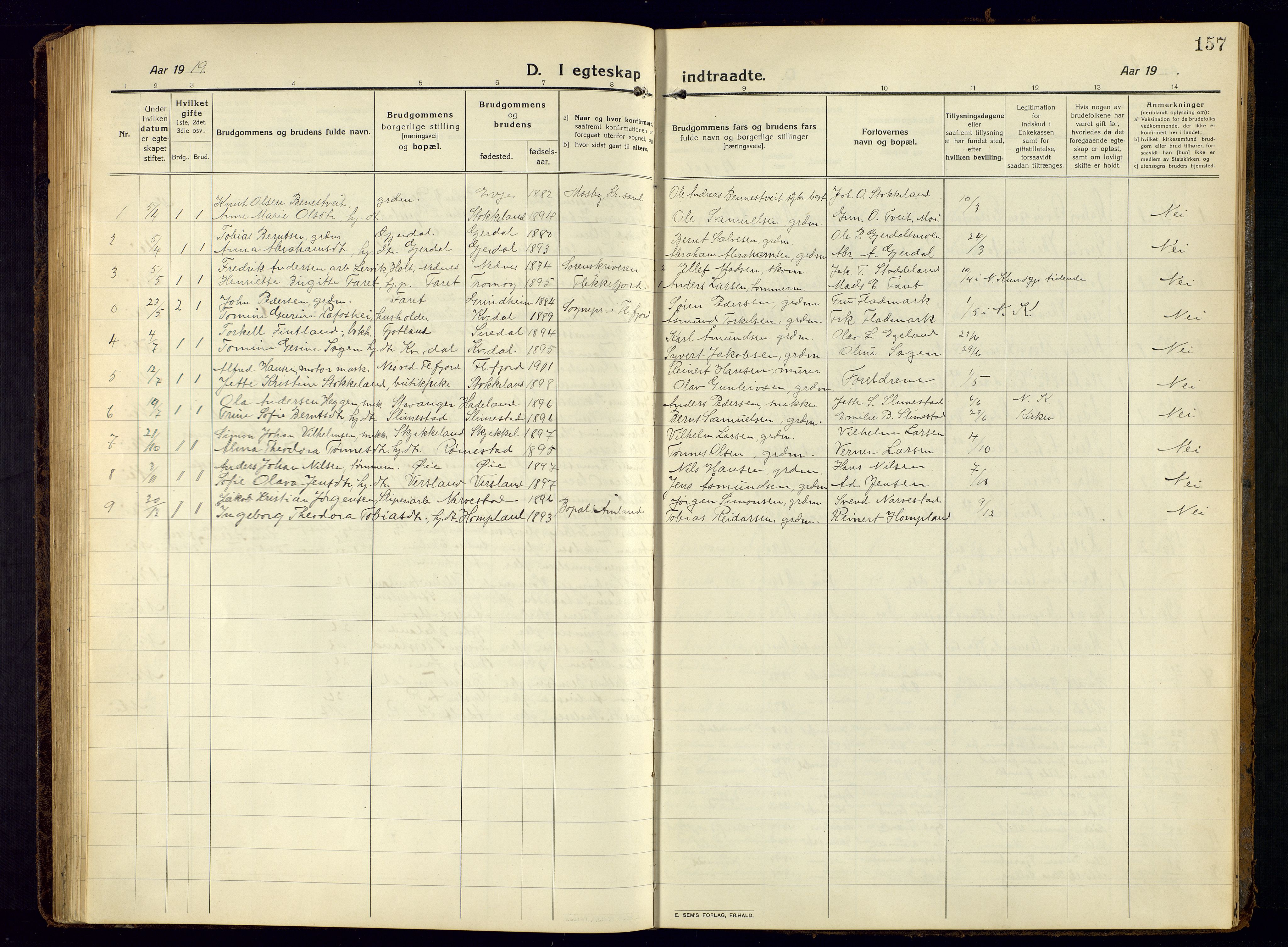 Kvinesdal sokneprestkontor, SAK/1111-0026/F/Fb/Fbb/L0004: Parish register (copy) no. B 4, 1917-1938, p. 157