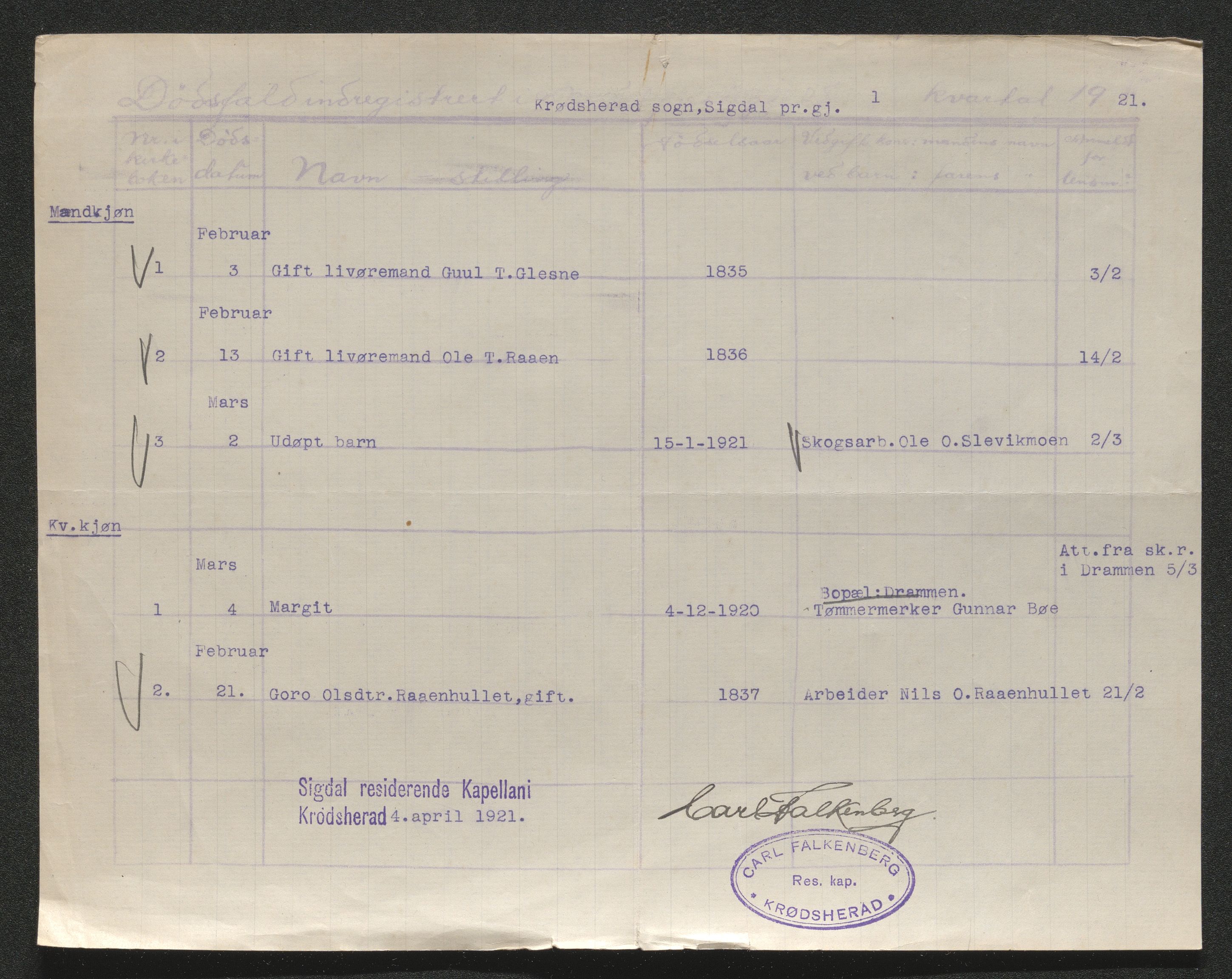 Eiker, Modum og Sigdal sorenskriveri, AV/SAKO-A-123/H/Ha/Hab/L0040: Dødsfallsmeldinger, 1920-1921, p. 666