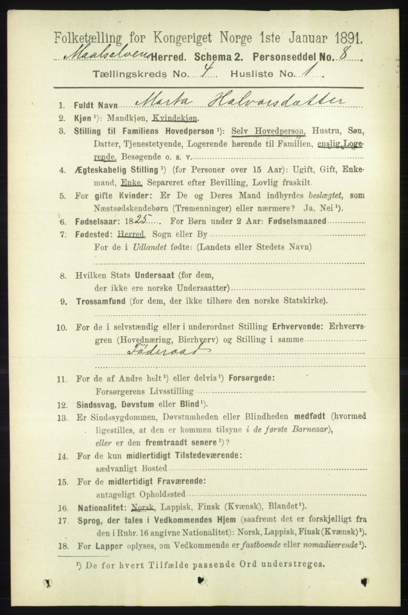 RA, 1891 census for 1924 Målselv, 1891, p. 1084