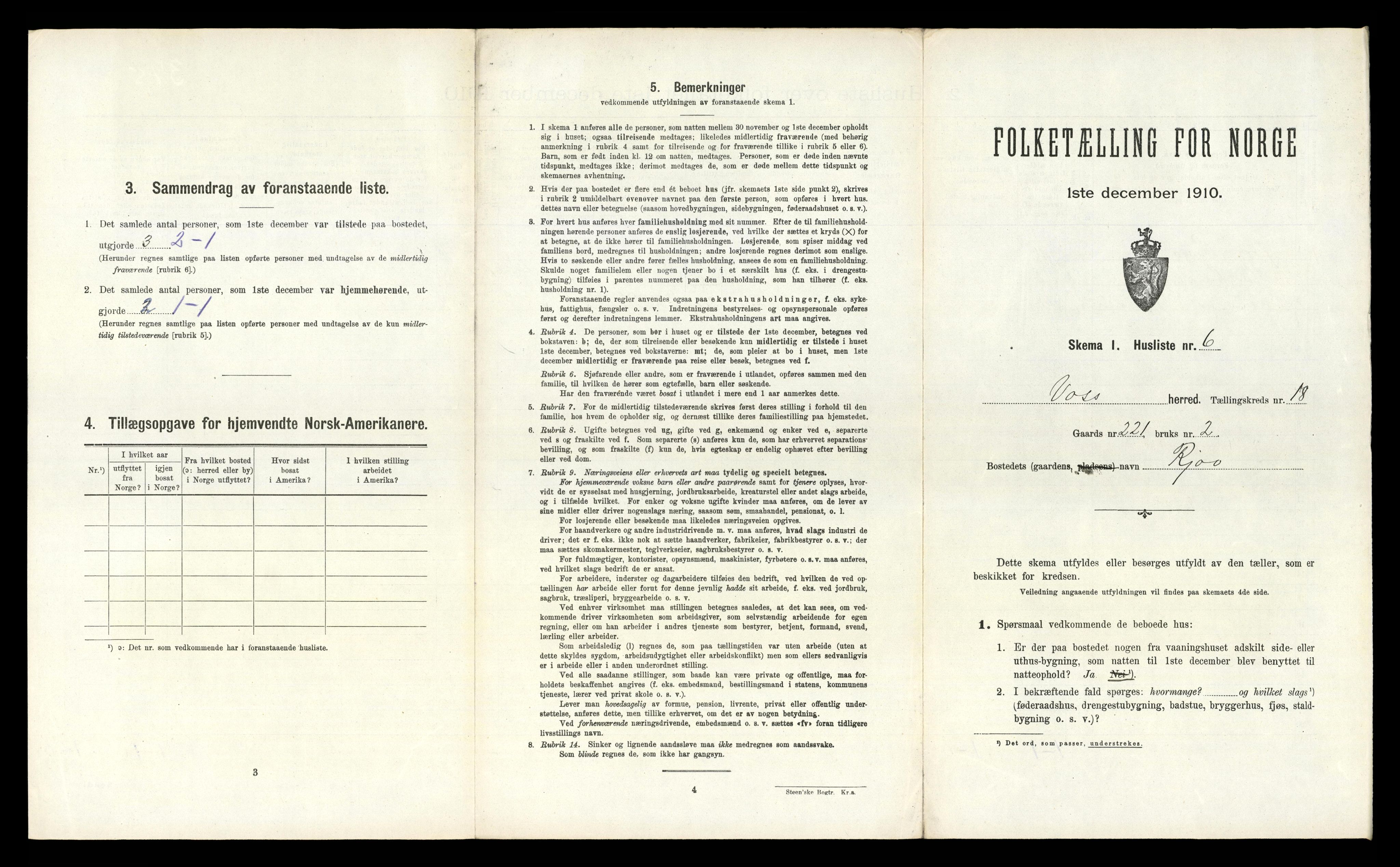 RA, 1910 census for Voss, 1910, p. 2252