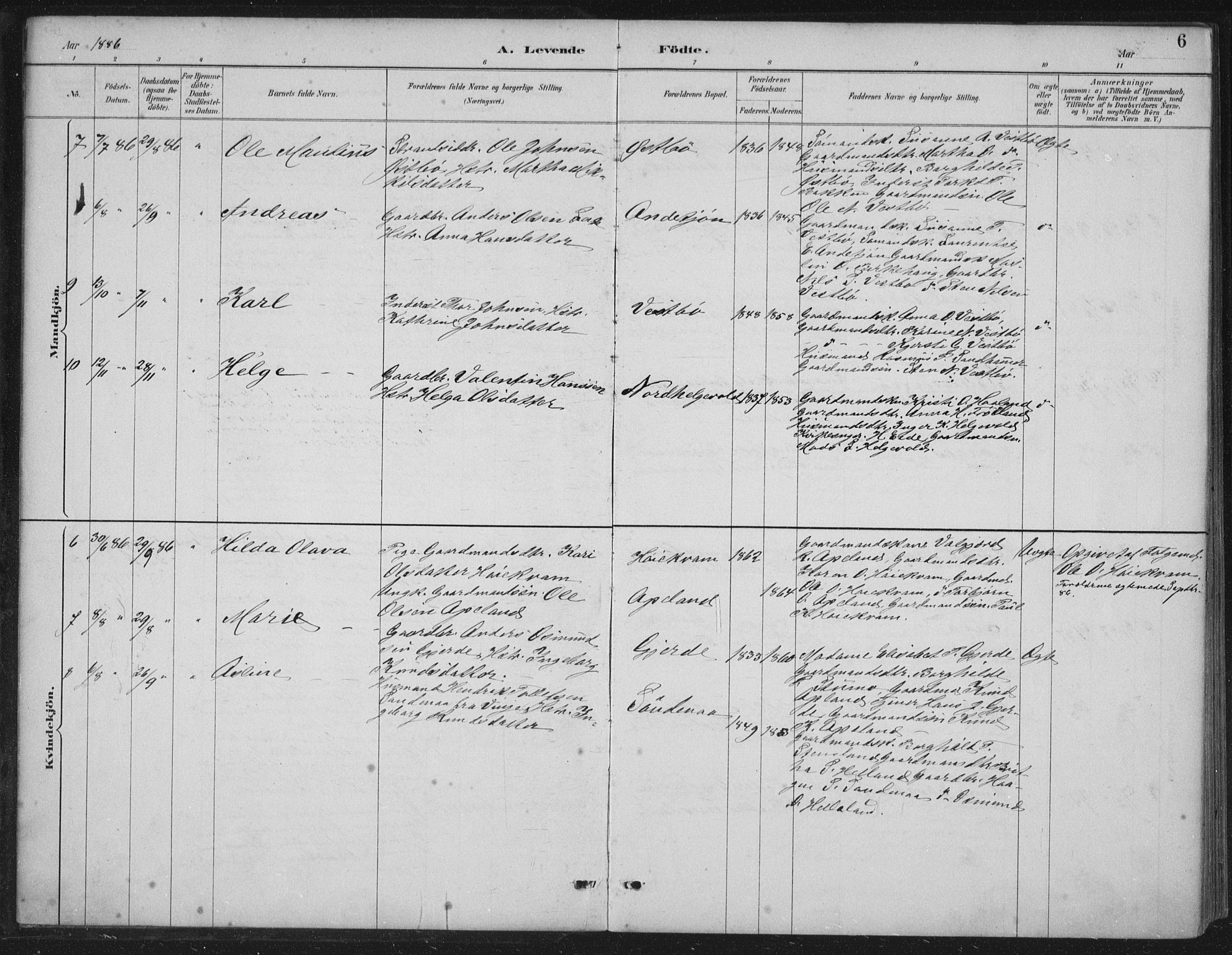 Vikedal sokneprestkontor, AV/SAST-A-101840/01/IV: Parish register (official) no. A 11, 1884-1933, p. 6