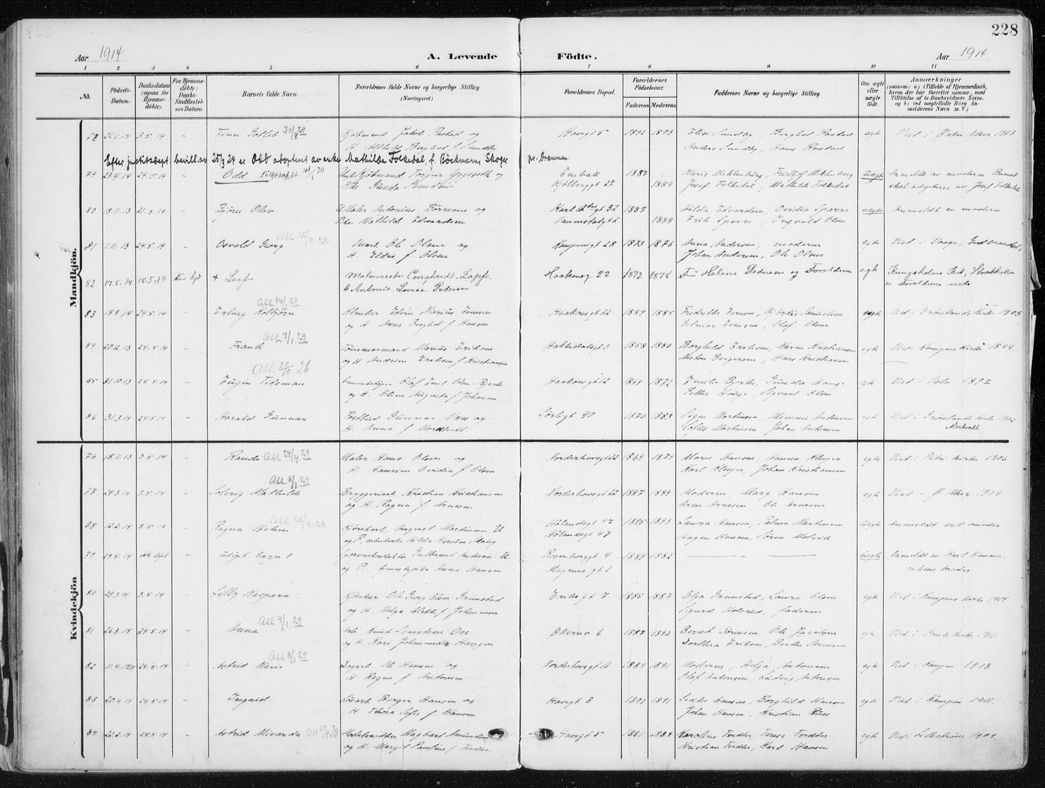 Kampen prestekontor Kirkebøker, SAO/A-10853/F/Fa/L0010: Parish register (official) no. I 10, 1905-1917, p. 228