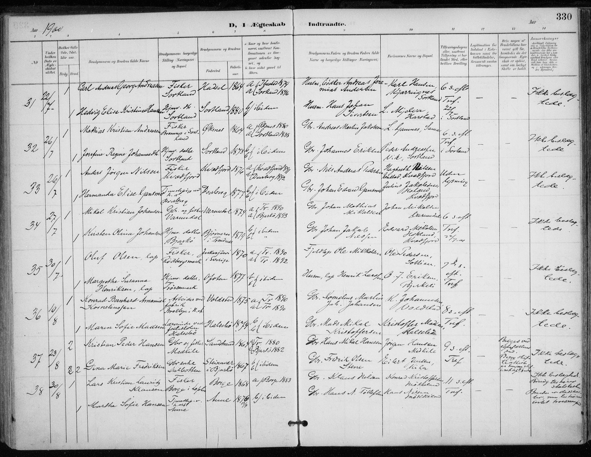 Trondenes sokneprestkontor, SATØ/S-1319/H/Ha/L0017kirke: Parish register (official) no. 17, 1899-1908, p. 330