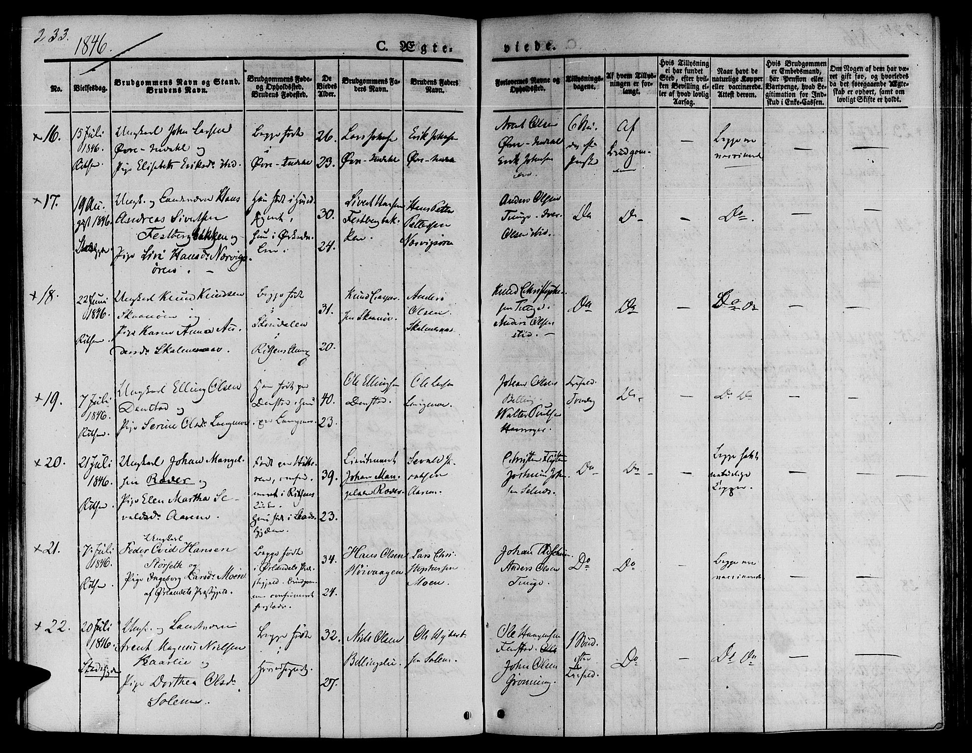 Ministerialprotokoller, klokkerbøker og fødselsregistre - Sør-Trøndelag, AV/SAT-A-1456/646/L0610: Parish register (official) no. 646A08, 1837-1847, p. 233