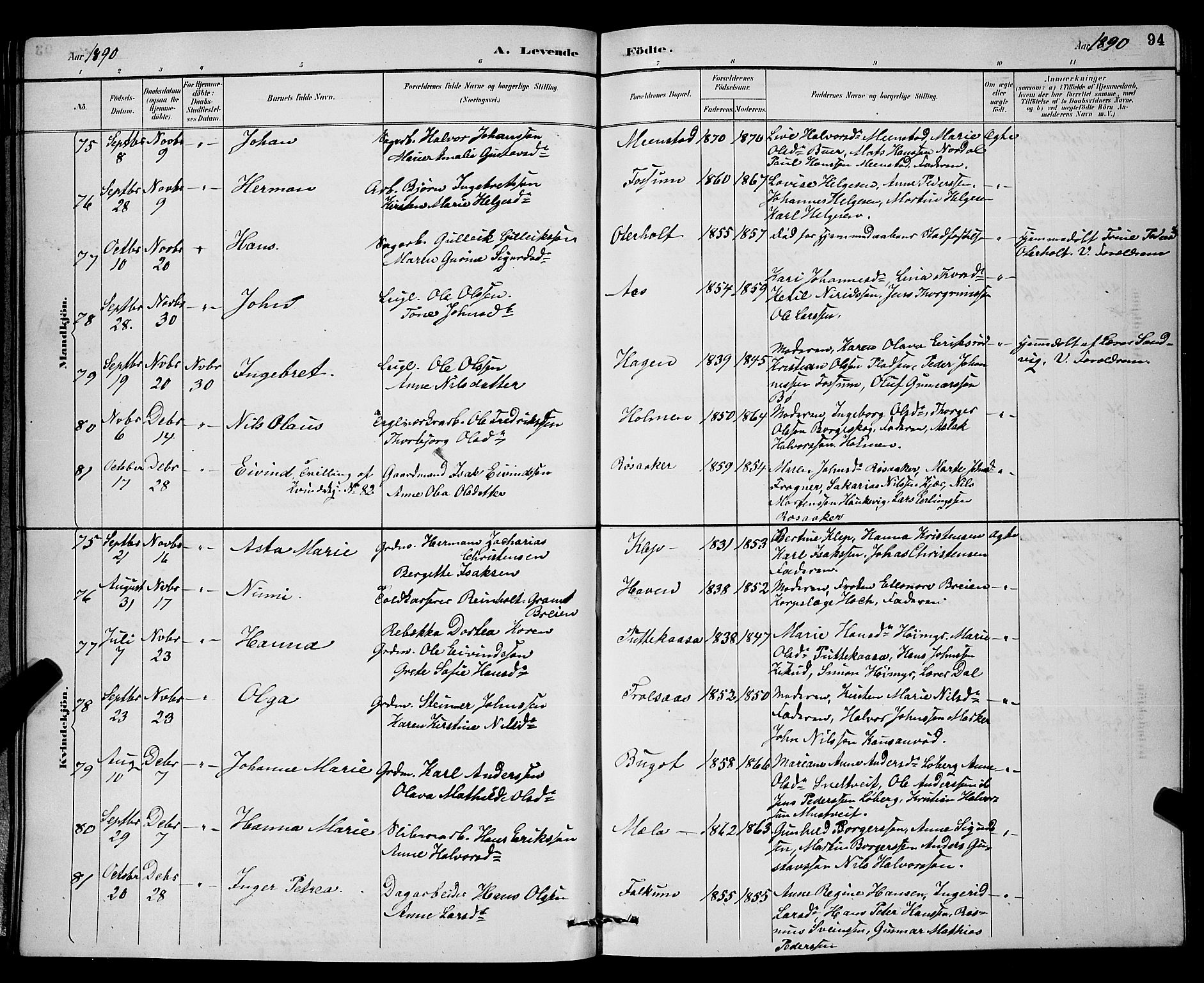 Gjerpen kirkebøker, AV/SAKO-A-265/G/Ga/L0002: Parish register (copy) no. I 2, 1883-1900, p. 94