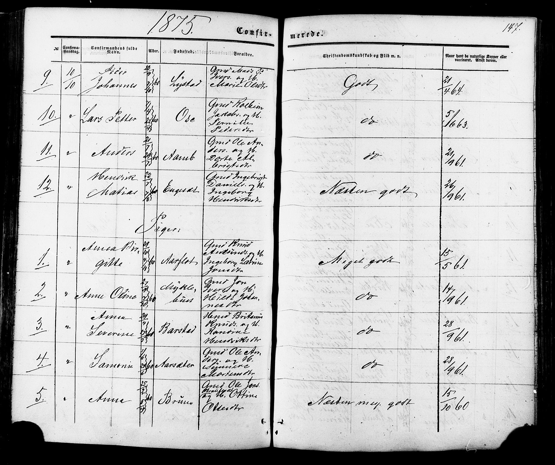 Ministerialprotokoller, klokkerbøker og fødselsregistre - Møre og Romsdal, AV/SAT-A-1454/513/L0175: Parish register (official) no. 513A02, 1856-1877, p. 147