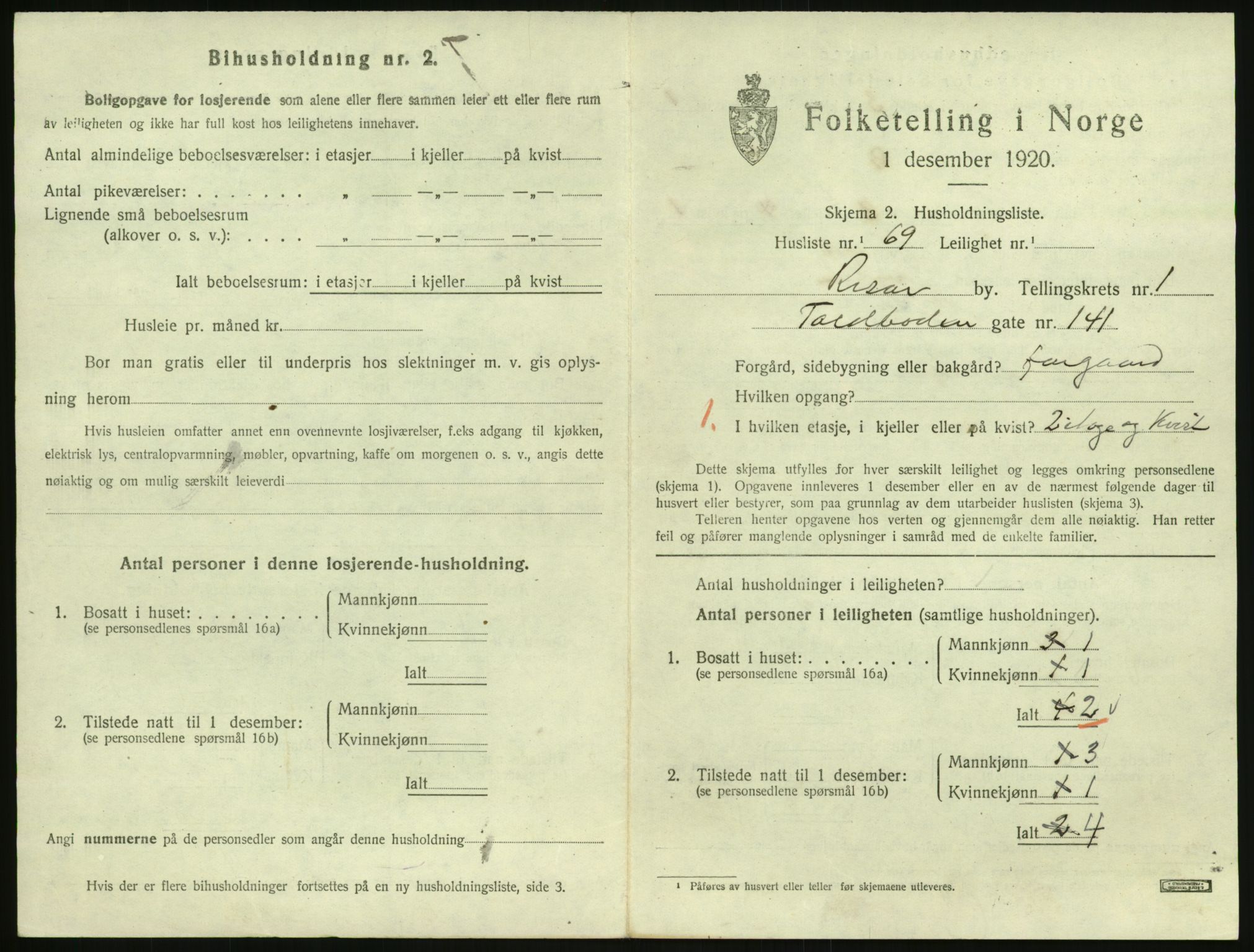 SAK, 1920 census for Risør, 1920, p. 1505