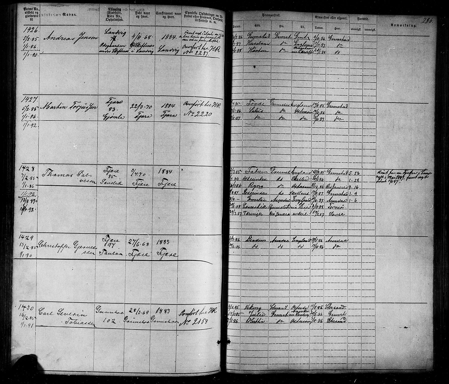 Grimstad mønstringskrets, AV/SAK-2031-0013/F/Fa/L0005: Annotasjonsrulle nr 1-1910 med register, V-18, 1870-1892, p. 324