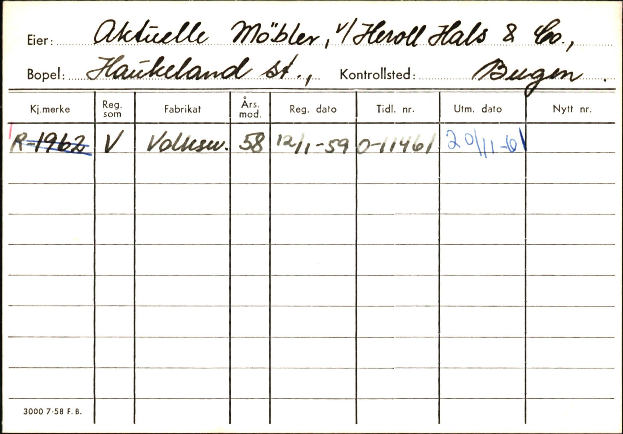 Statens vegvesen, Hordaland vegkontor, SAB/A-5201/2/Ha/L0001: R-eierkort A, 1920-1971, p. 273