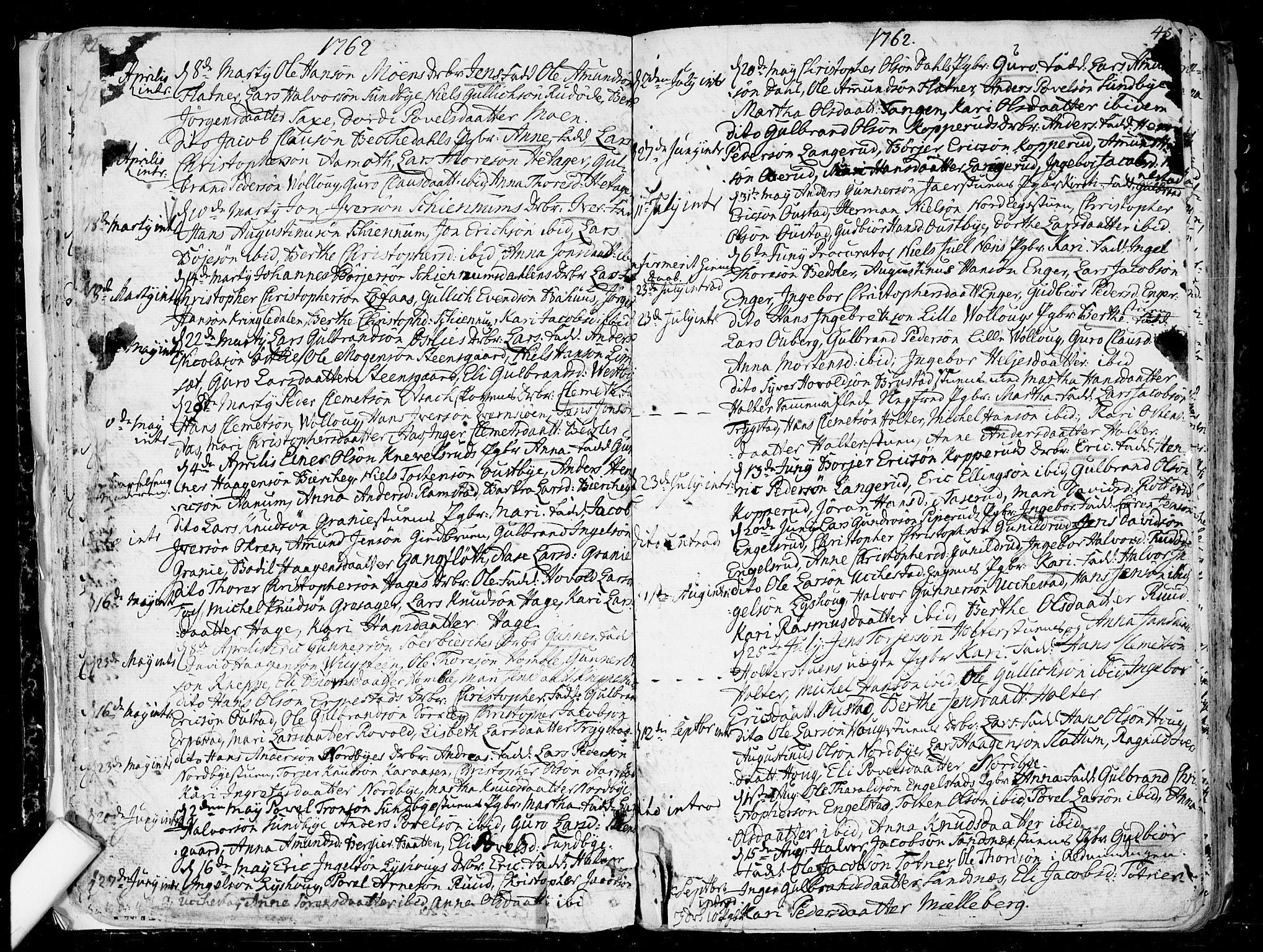 Nannestad prestekontor Kirkebøker, AV/SAO-A-10414a/F/Fa/L0007: Parish register (official) no. I 7, 1754-1791, p. 44-45