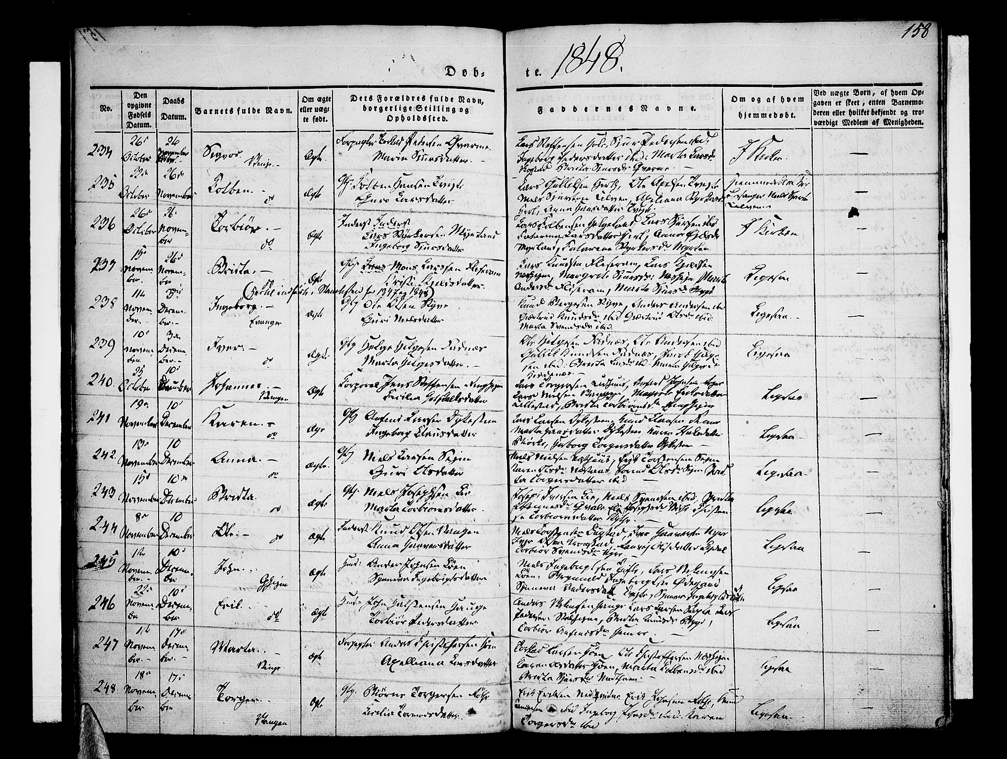 Voss sokneprestembete, AV/SAB-A-79001/H/Haa: Parish register (official) no. A 13, 1836-1851, p. 158