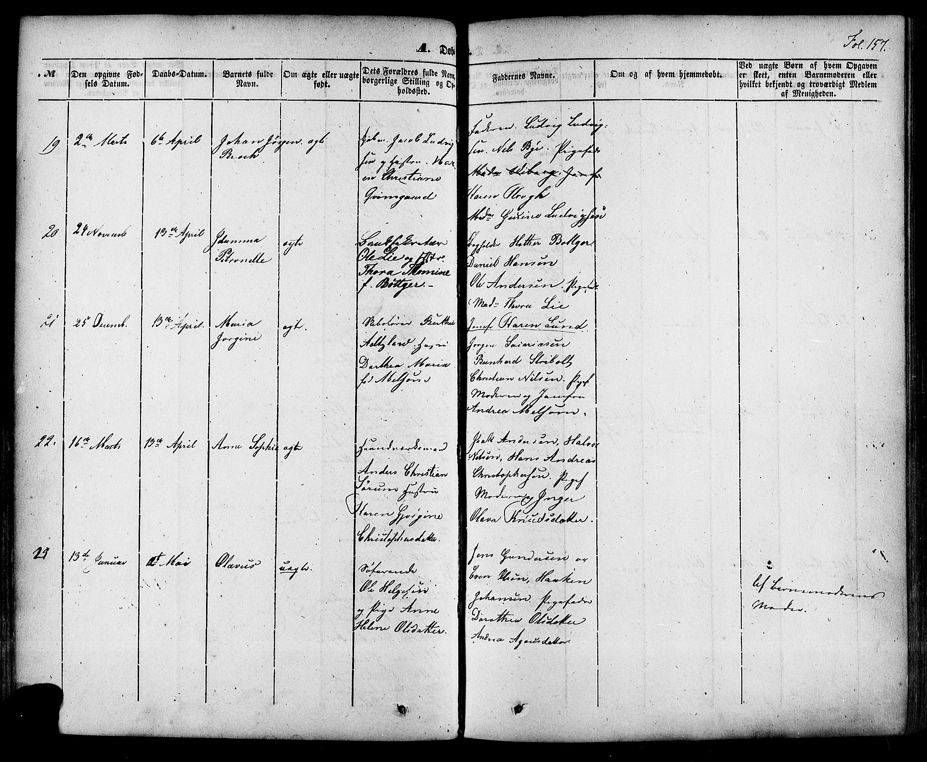 Skien kirkebøker, SAKO/A-302/F/Fa/L0006a: Parish register (official) no. 6A, 1843-1856, p. 157