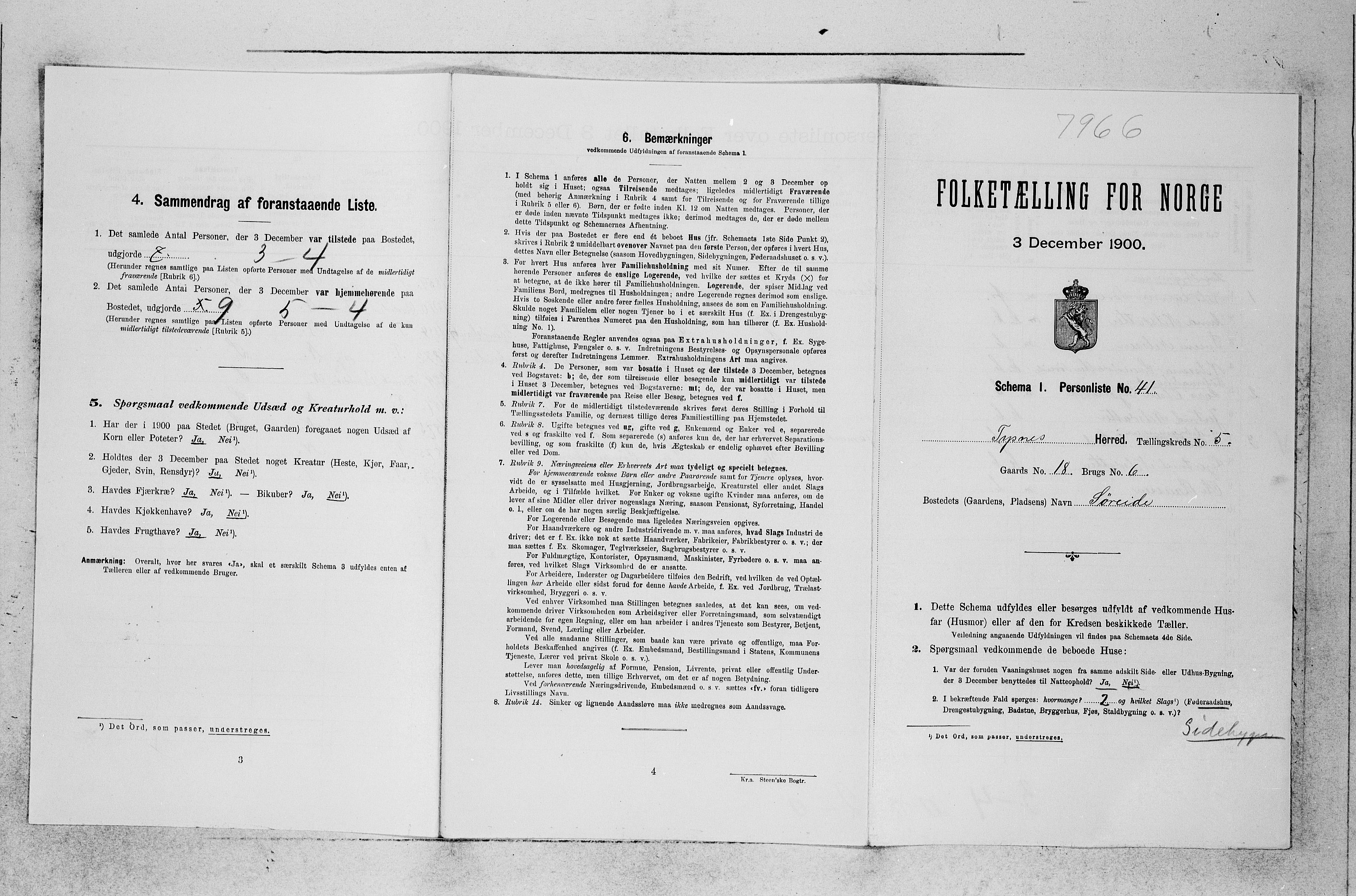 SAB, 1900 census for Tysnes, 1900, p. 582