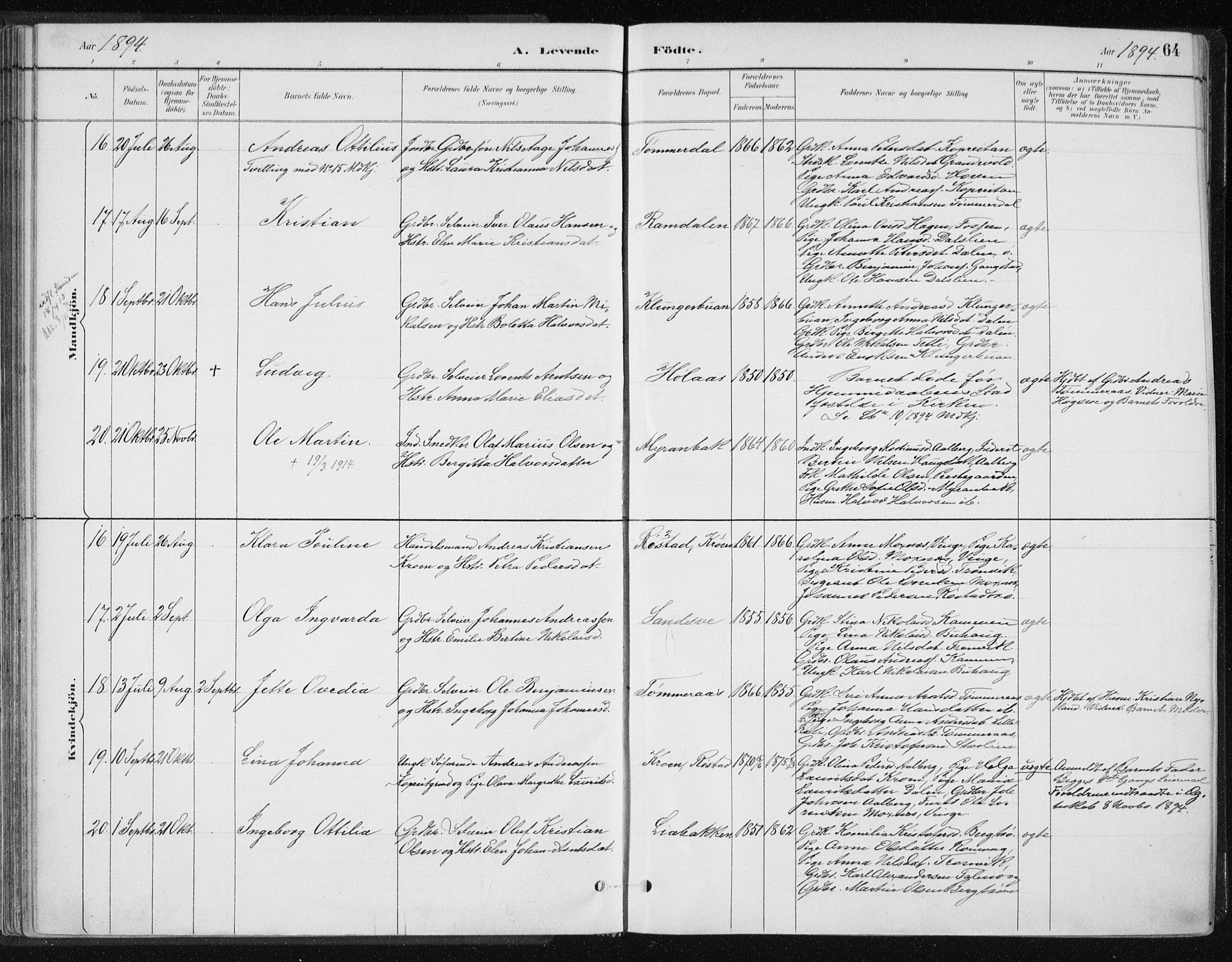 Ministerialprotokoller, klokkerbøker og fødselsregistre - Nord-Trøndelag, SAT/A-1458/701/L0010: Parish register (official) no. 701A10, 1883-1899, p. 64