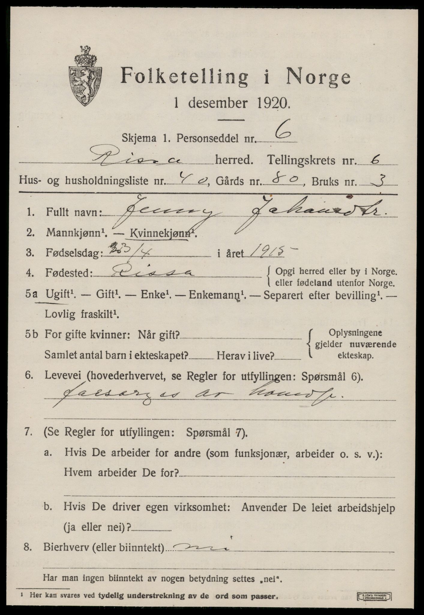 SAT, 1920 census for Rissa, 1920, p. 4805