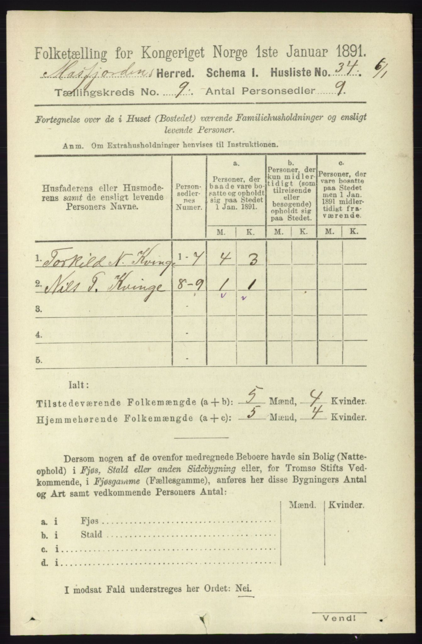 RA, 1891 census for 1266 Masfjorden, 1891, p. 1724