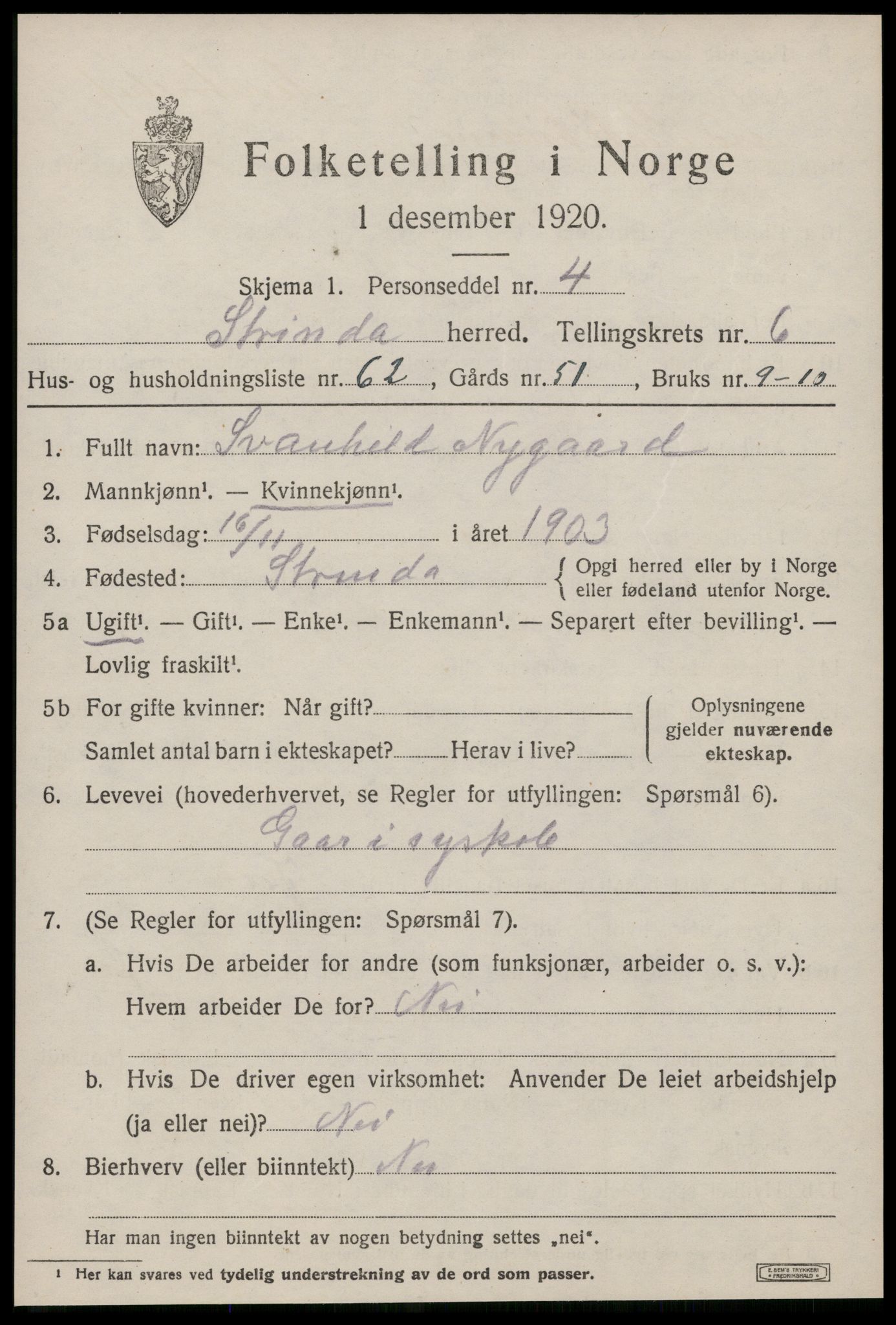 SAT, 1920 census for Strinda, 1920, p. 15340