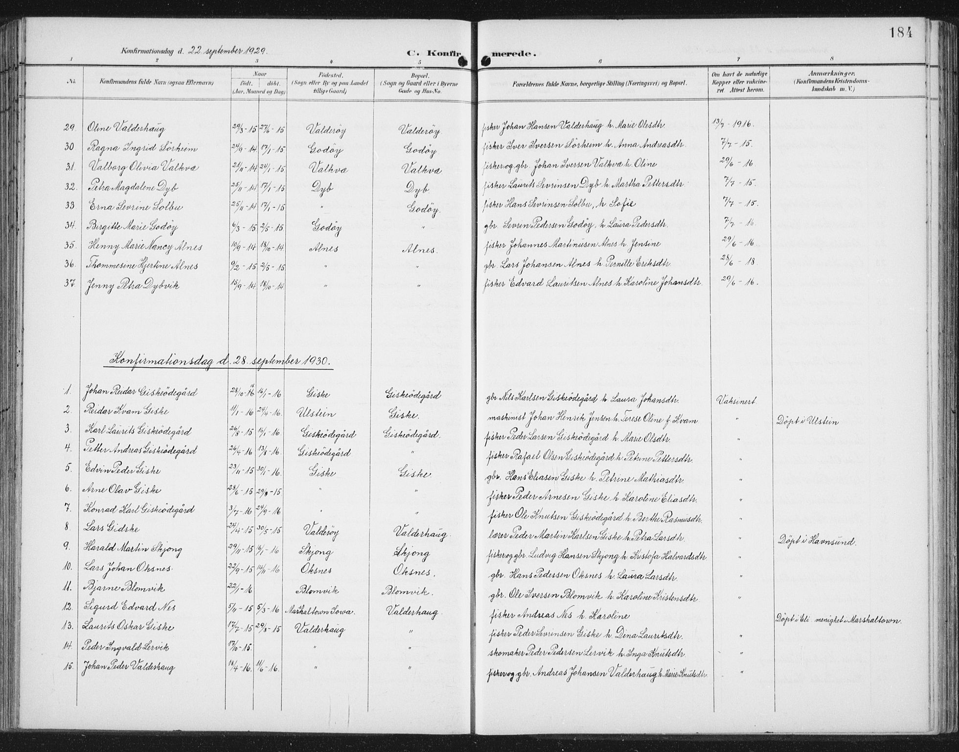 Ministerialprotokoller, klokkerbøker og fødselsregistre - Møre og Romsdal, AV/SAT-A-1454/534/L0489: Parish register (copy) no. 534C01, 1899-1941, p. 184