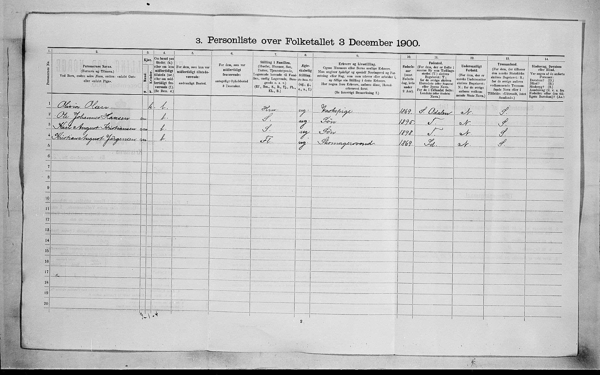 SAO, 1900 census for Kristiania, 1900, p. 31593