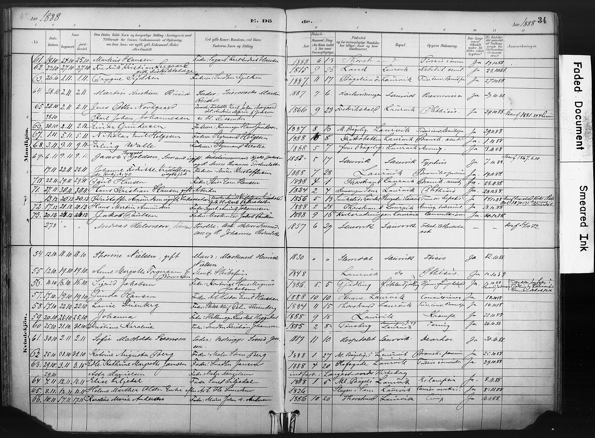 Larvik kirkebøker, AV/SAKO-A-352/F/Fa/L0010: Parish register (official) no. I 10, 1884-1910, p. 34