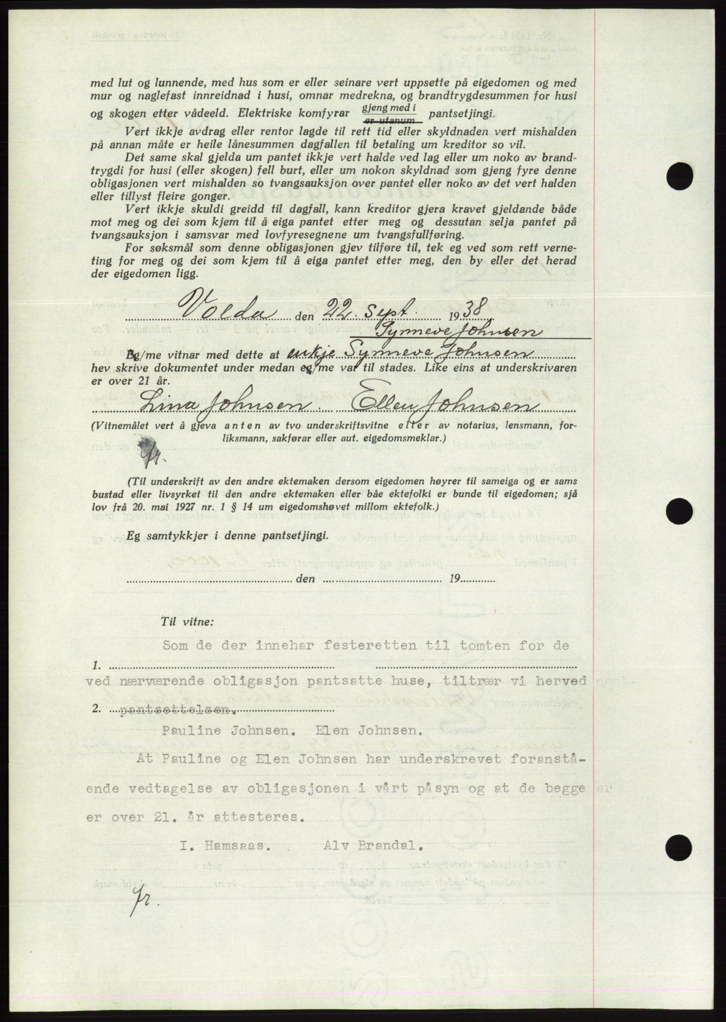 Søre Sunnmøre sorenskriveri, AV/SAT-A-4122/1/2/2C/L0066: Mortgage book no. 60, 1938-1938, Diary no: : 1302/1938