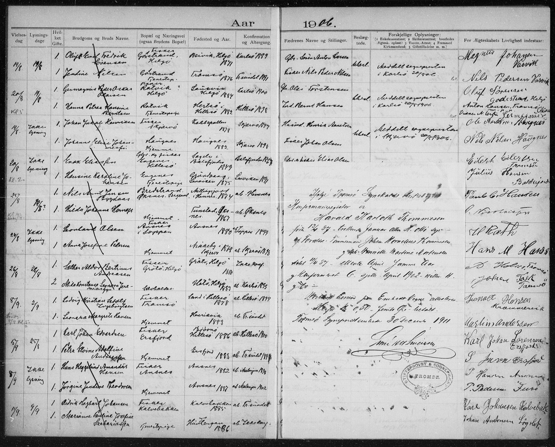 Tromsøysund sokneprestkontor, AV/SATØ-S-1304/H/Hc/L0058: Banns register no. 58, 1905-1912