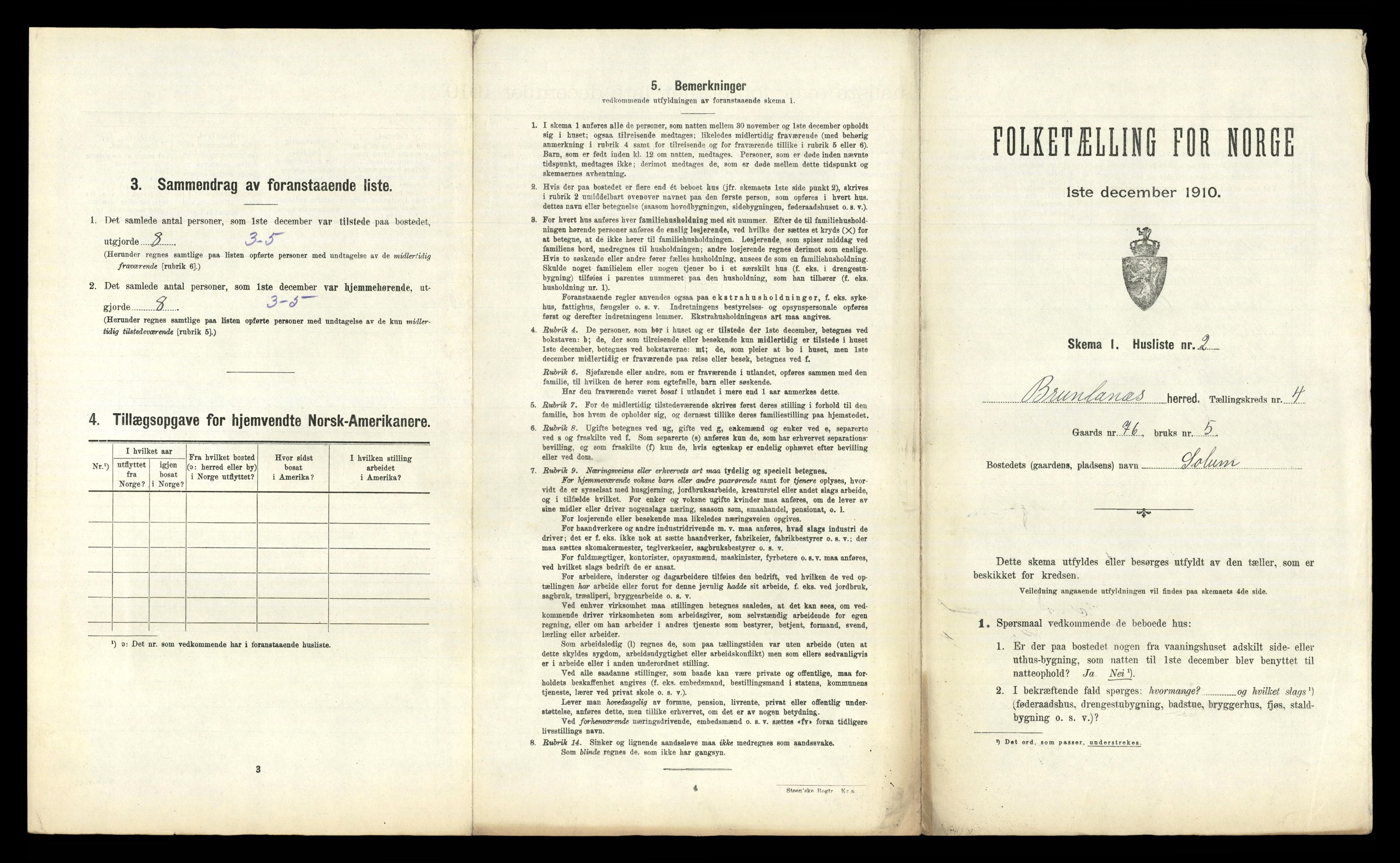 RA, 1910 census for Brunlanes, 1910, p. 575