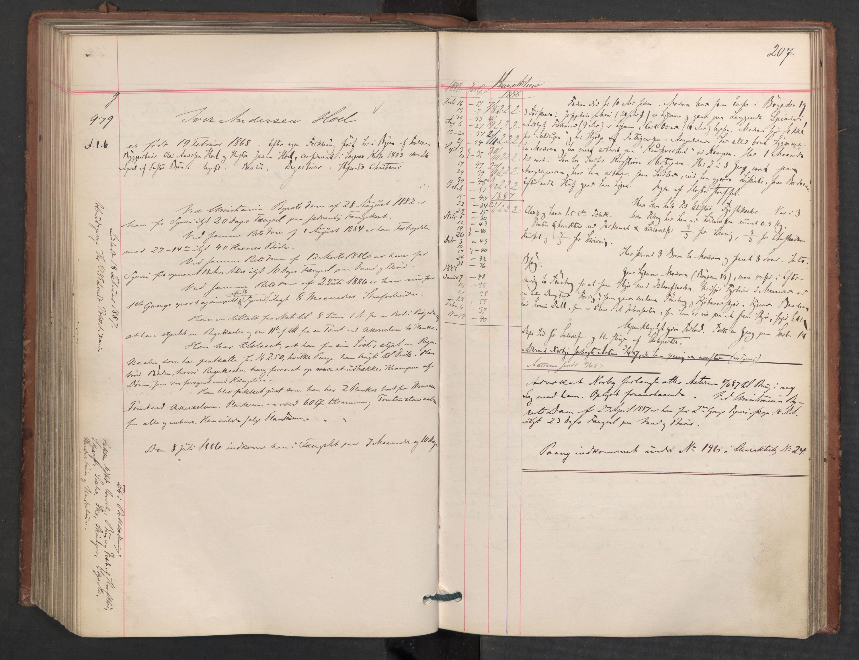 Botsfengslet, AV/RA-S-1539/D/Db/Dbb/L0023: 774g - 57h, 1885-1886, p. 207