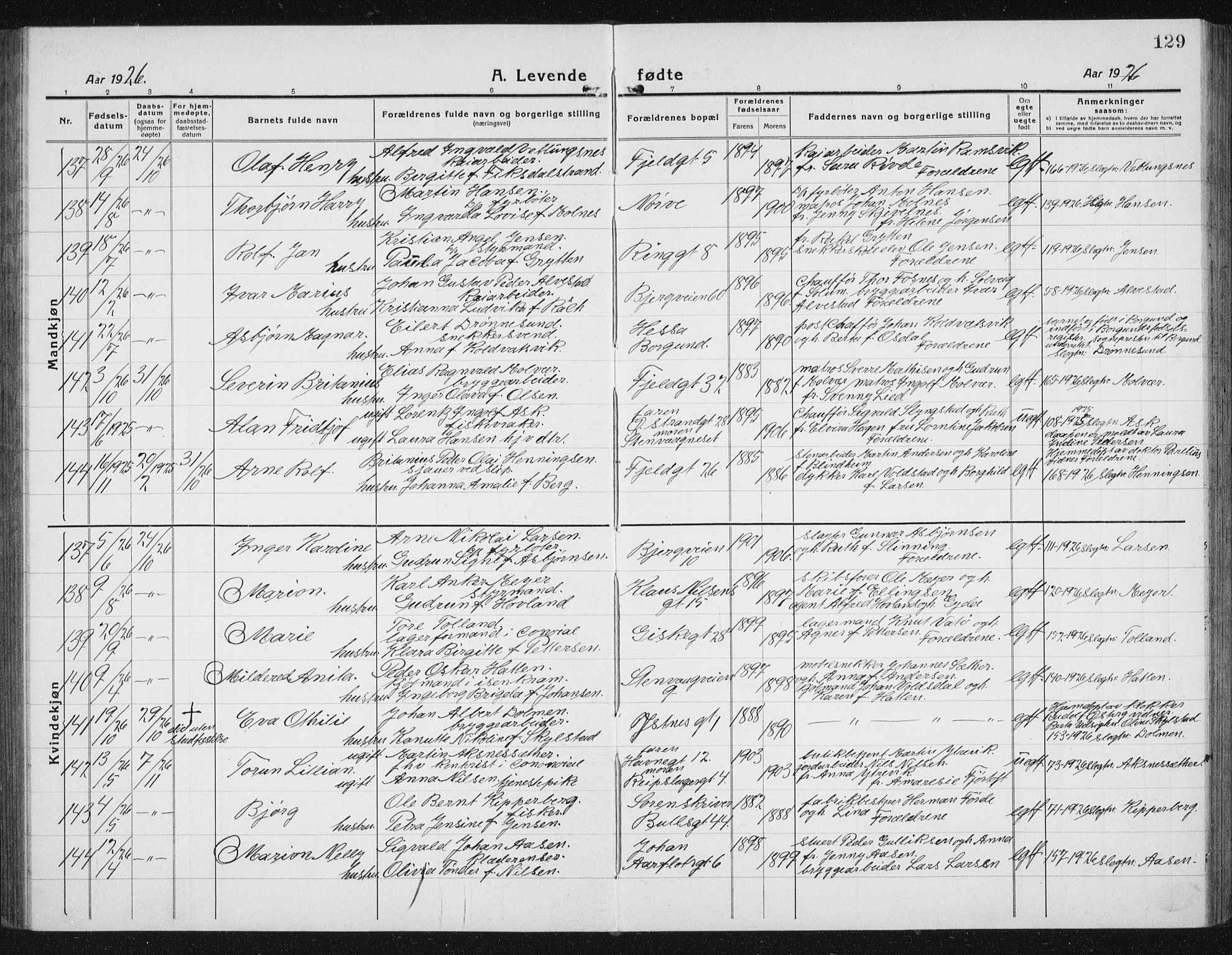 Ministerialprotokoller, klokkerbøker og fødselsregistre - Møre og Romsdal, AV/SAT-A-1454/529/L0475: Parish register (copy) no. 529C12, 1921-1934, p. 129