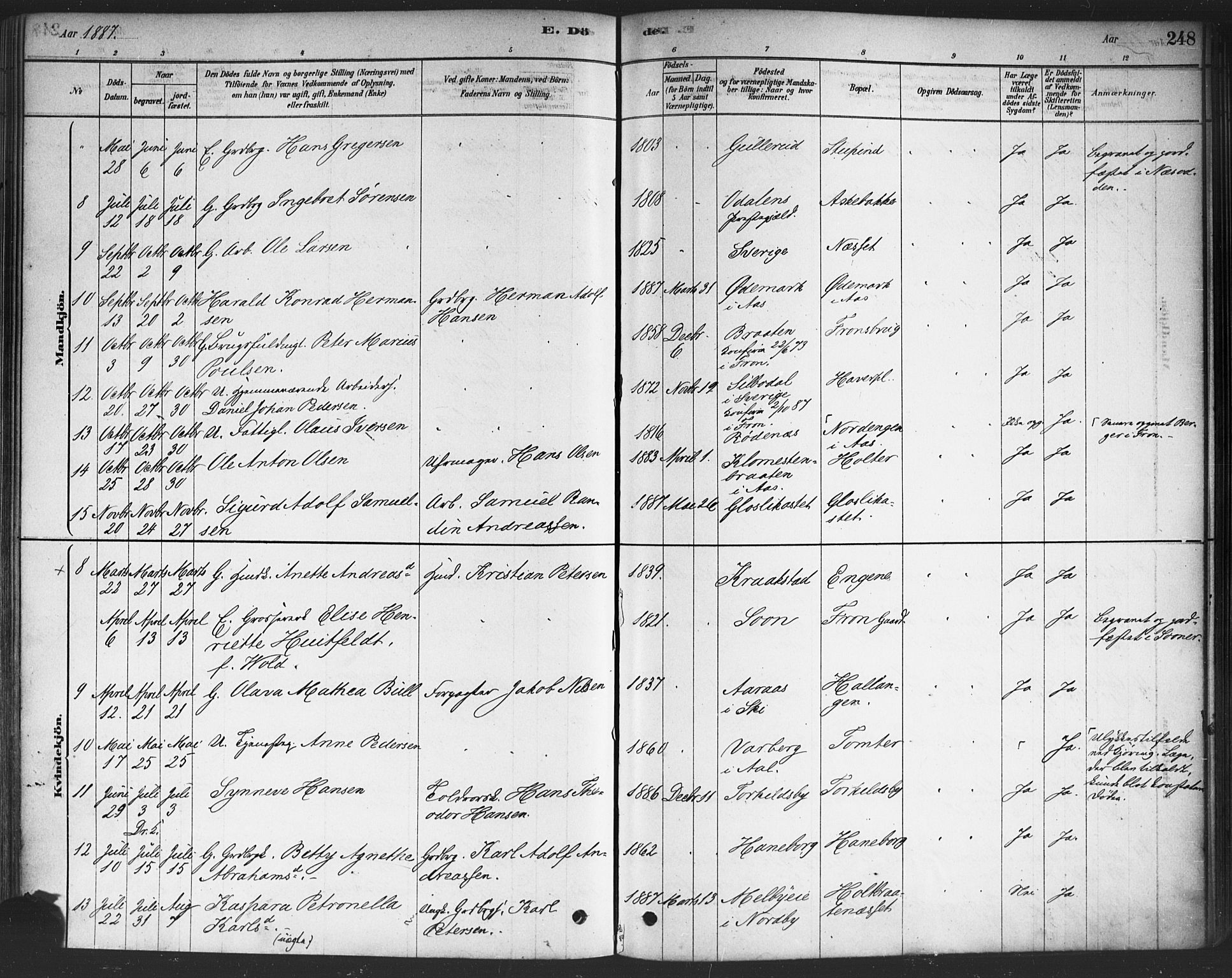 Drøbak prestekontor Kirkebøker, SAO/A-10142a/F/Fc/L0002: Parish register (official) no. III 2, 1878-1891, p. 248