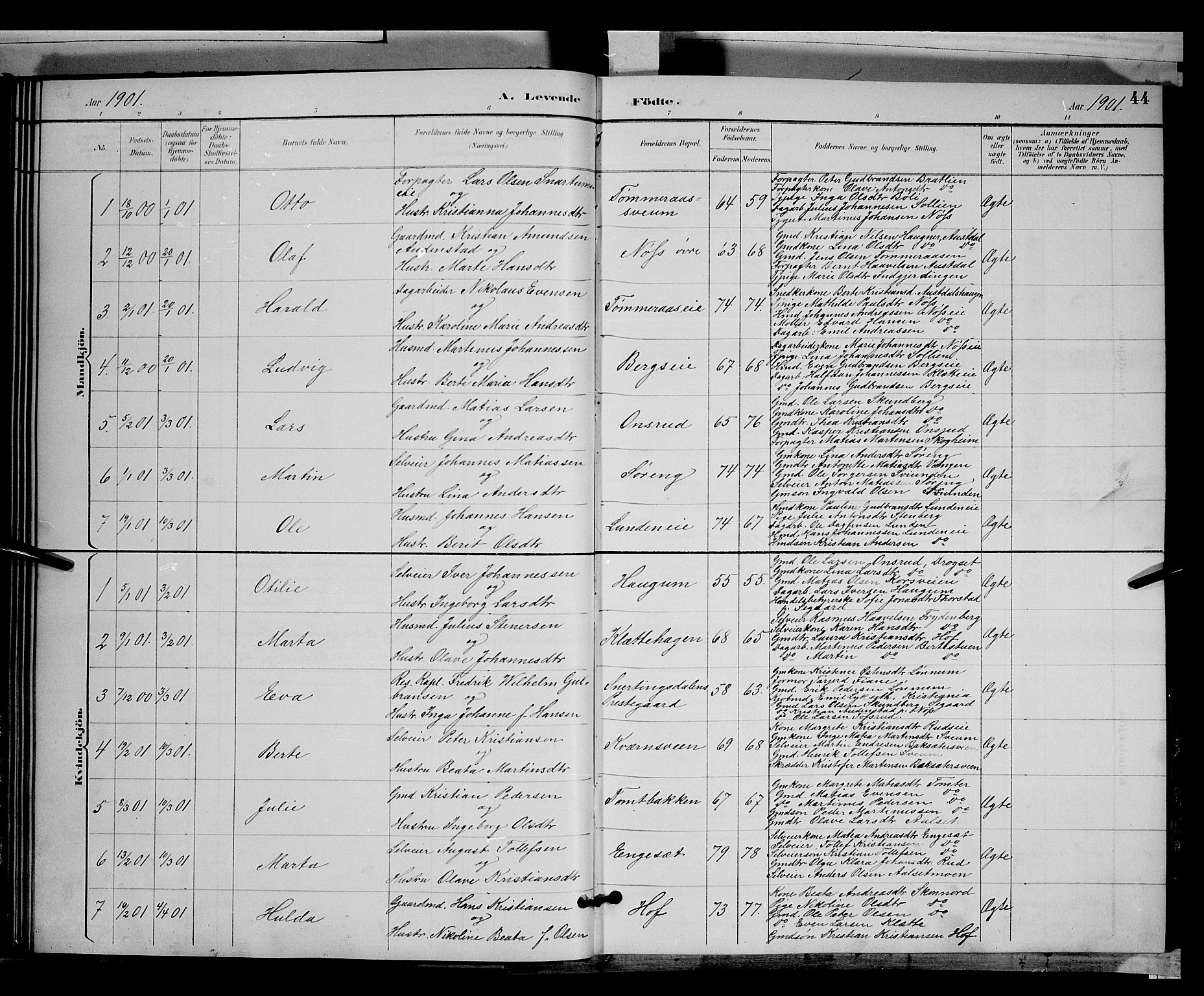 Biri prestekontor, SAH/PREST-096/H/Ha/Hab/L0003: Parish register (copy) no. 3, 1892-1905, p. 44