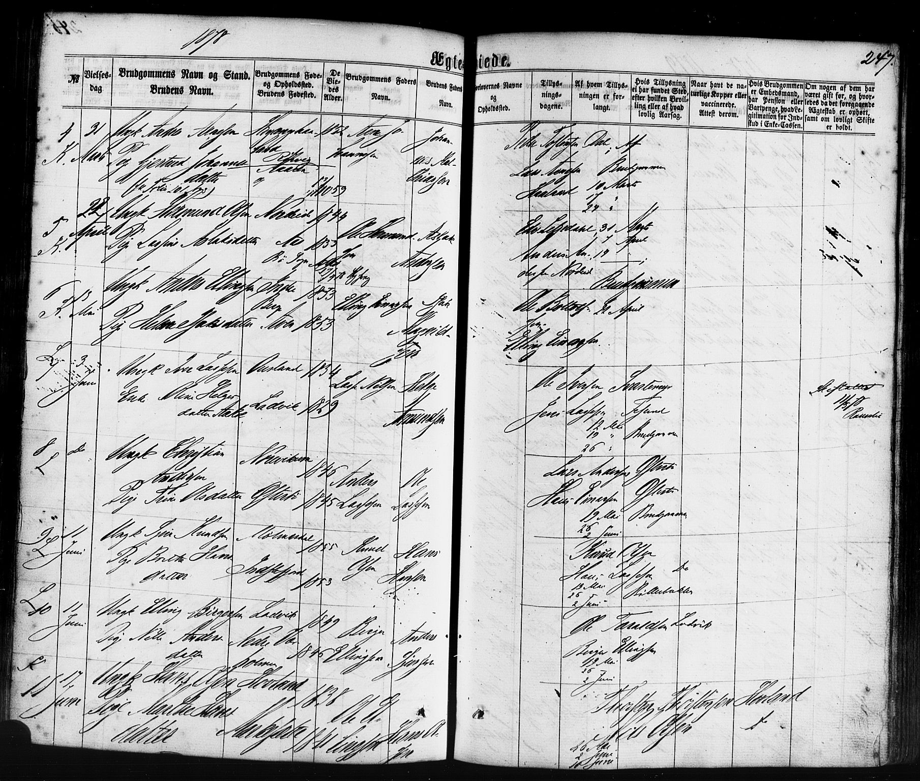 Lavik sokneprestembete, SAB/A-80901: Parish register (official) no. A 4, 1864-1881, p. 247