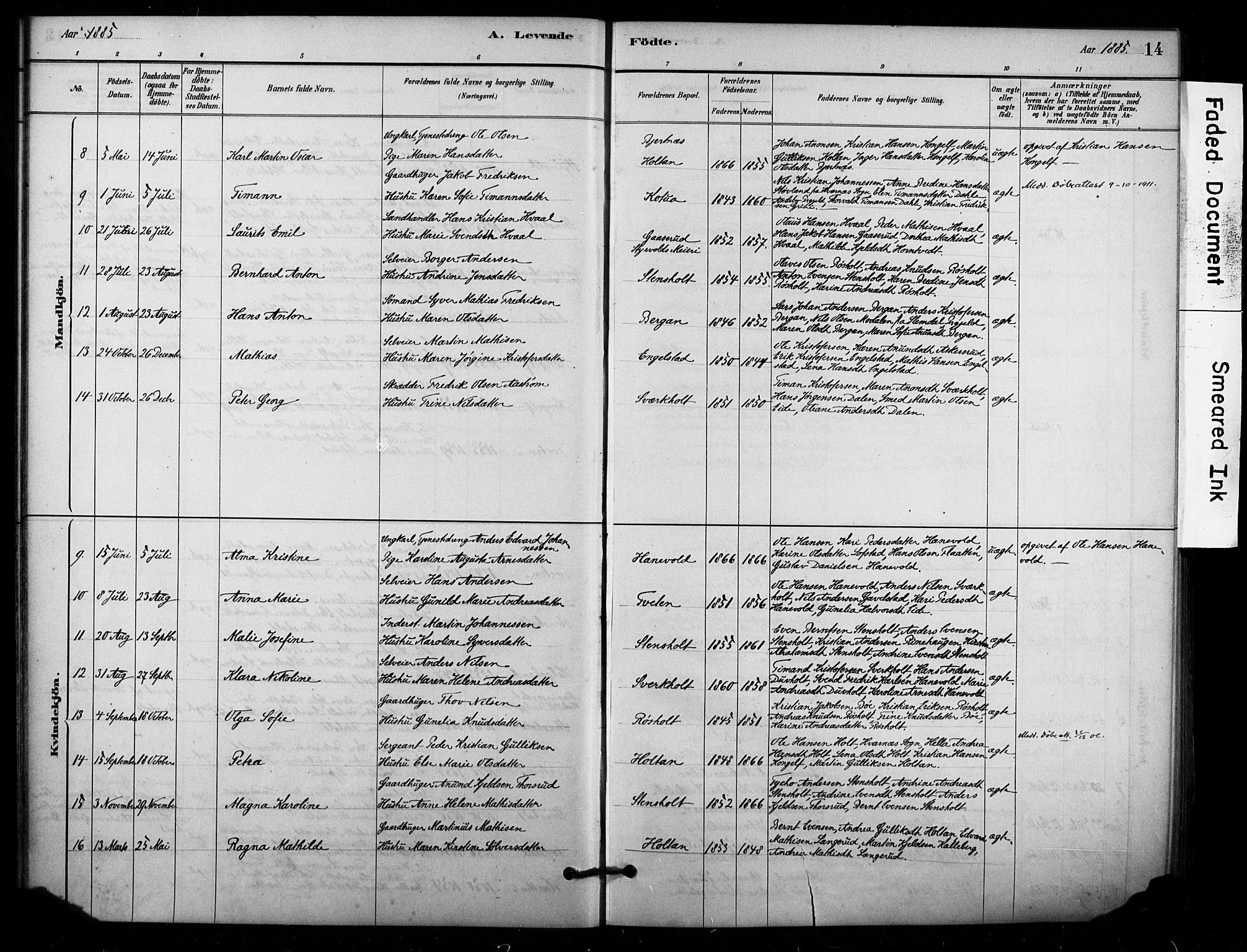 Lardal kirkebøker, SAKO/A-350/F/Fd/L0001: Parish register (official) no. IV 1, 1881-1907, p. 14