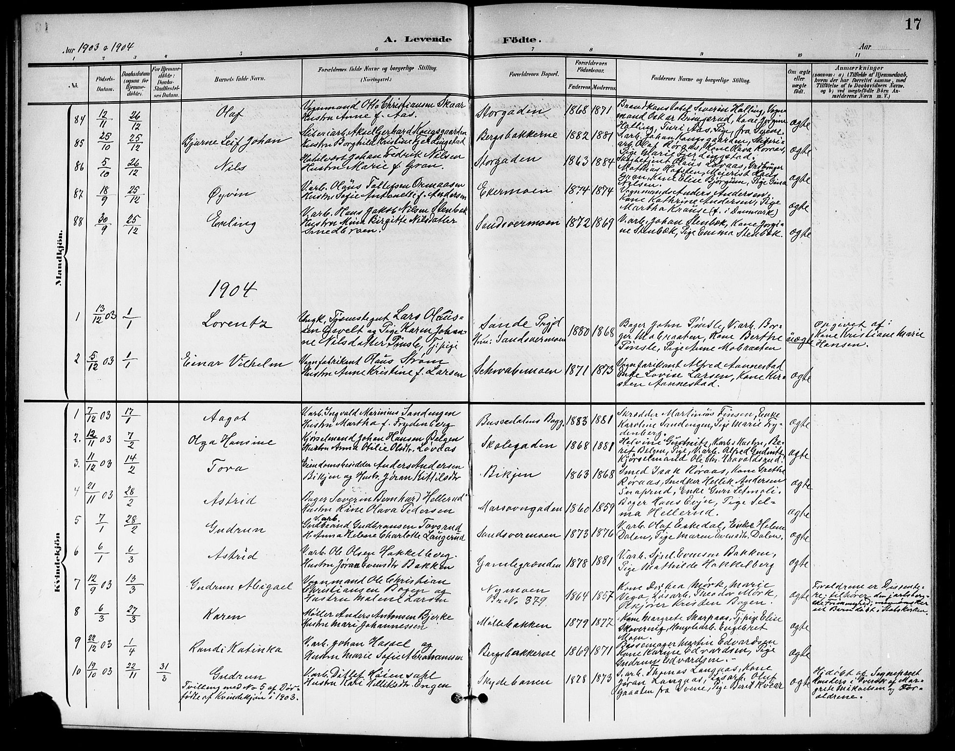 Kongsberg kirkebøker, AV/SAKO-A-22/G/Ga/L0007: Parish register (copy) no. 7, 1901-1915, p. 17