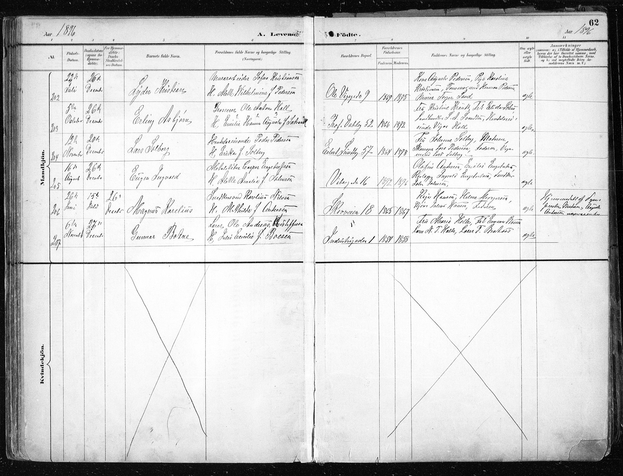 Uranienborg prestekontor Kirkebøker, AV/SAO-A-10877/F/Fa/L0005: Parish register (official) no. 5, 1895-1907, p. 62