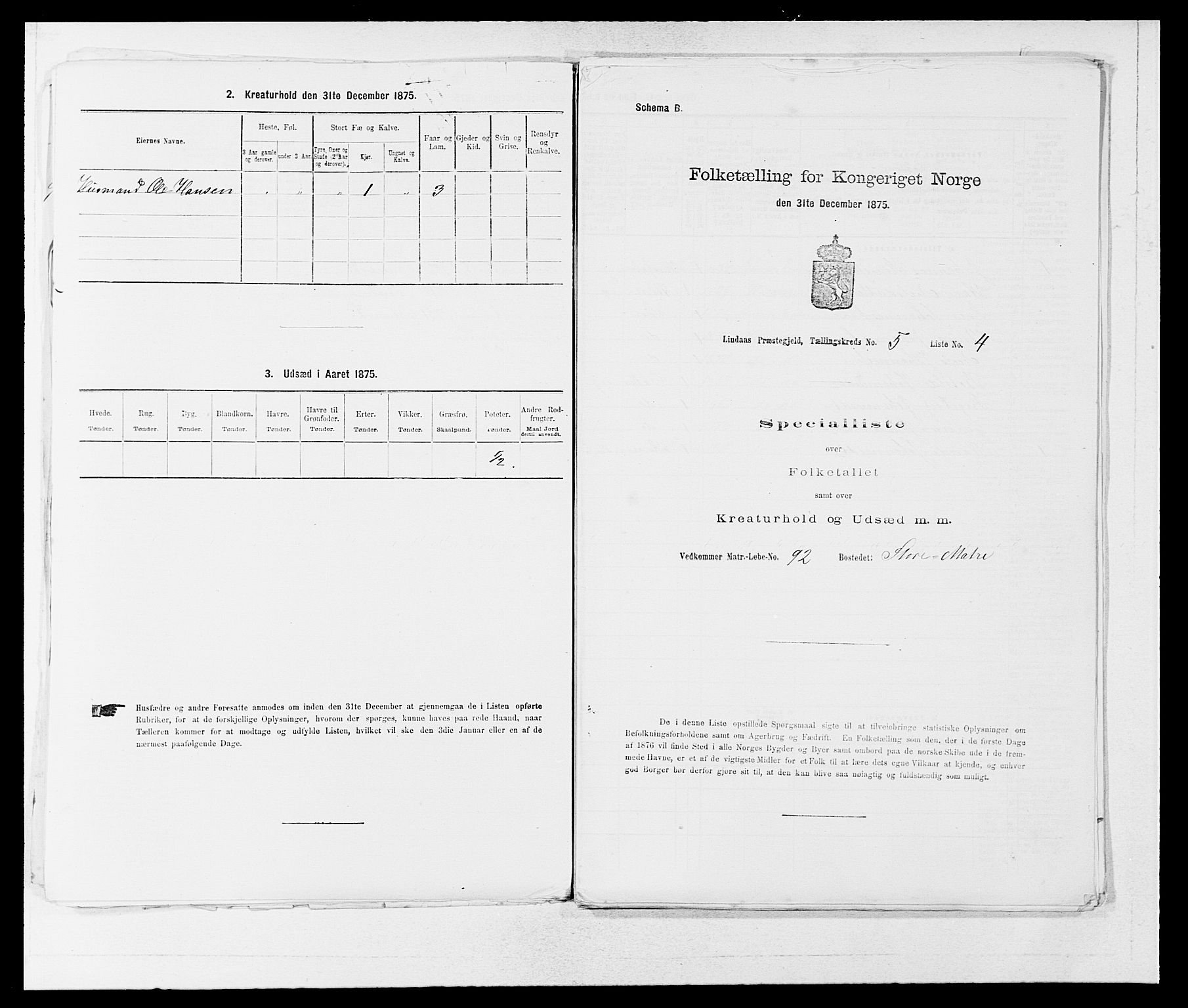 SAB, 1875 census for 1263P Lindås, 1875, p. 394