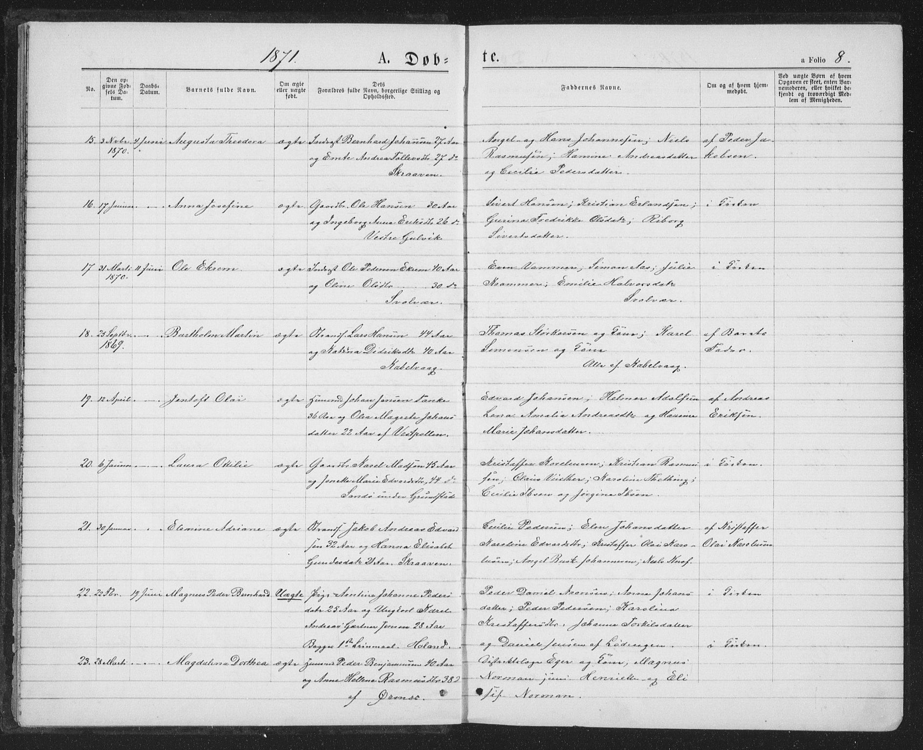 Ministerialprotokoller, klokkerbøker og fødselsregistre - Nordland, AV/SAT-A-1459/874/L1074: Parish register (copy) no. 874C03, 1870-1876, p. 8