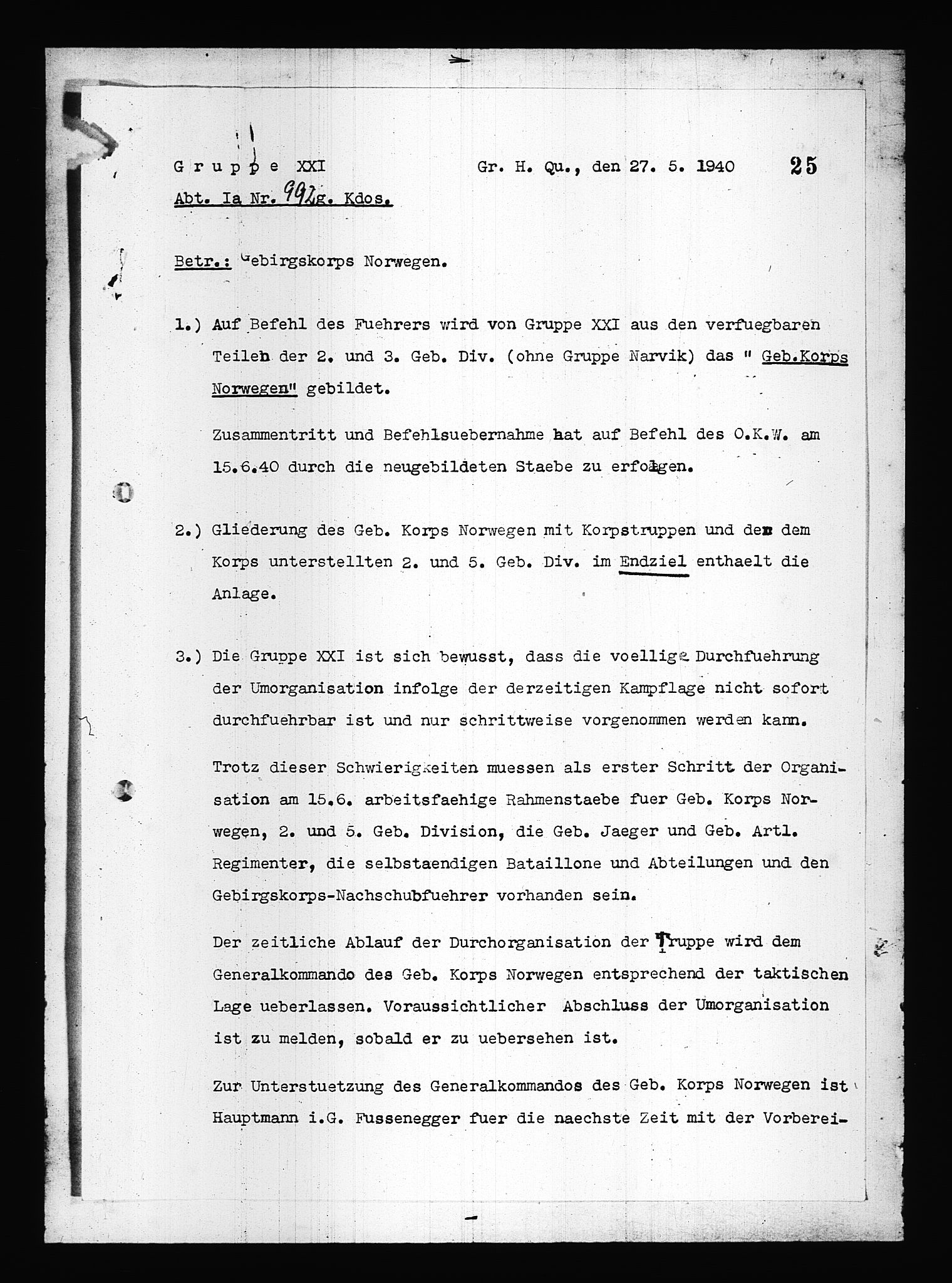 Documents Section, AV/RA-RAFA-2200/V/L0083: Amerikansk mikrofilm "Captured German Documents".
Box No. 722.  FKA jnr. 615/1954., 1940, p. 446