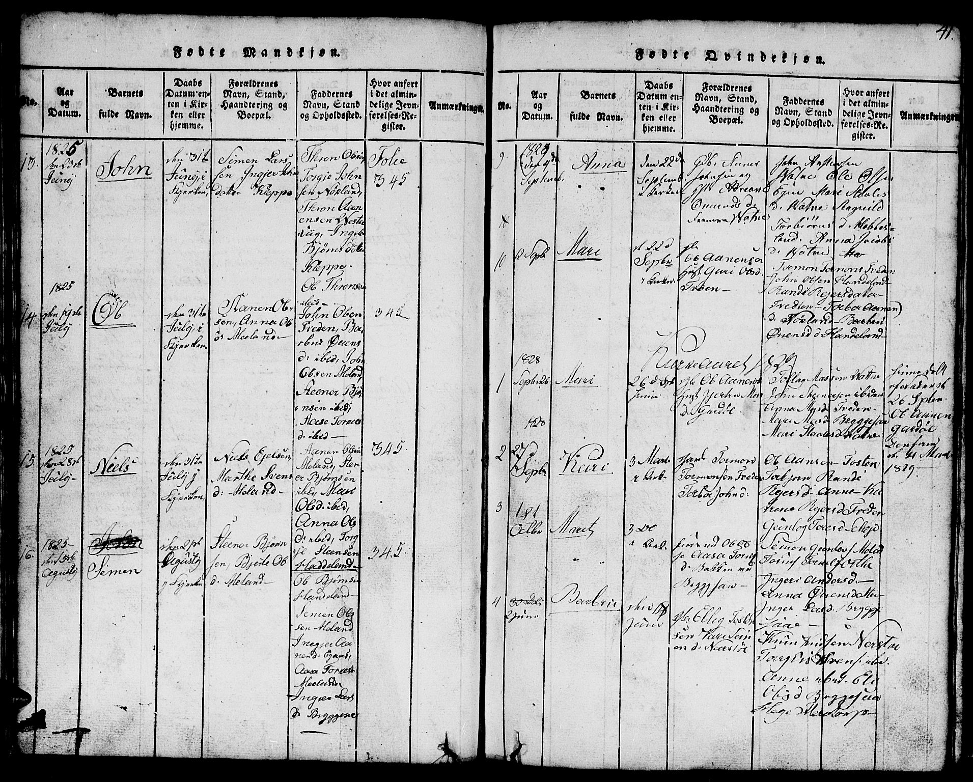 Hægebostad sokneprestkontor, AV/SAK-1111-0024/F/Fb/Fbb/L0001: Parish register (copy) no. B 1, 1816-1850, p. 41