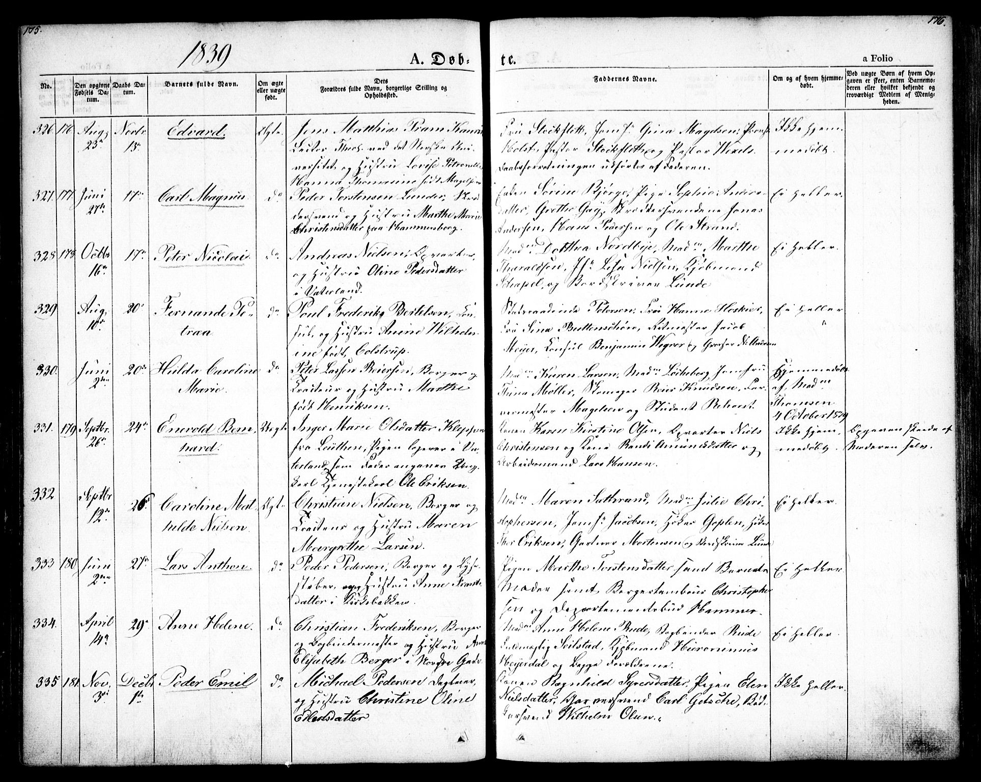 Oslo domkirke Kirkebøker, SAO/A-10752/F/Fa/L0012: Parish register (official) no. 12, 1837-1845, p. 175-176