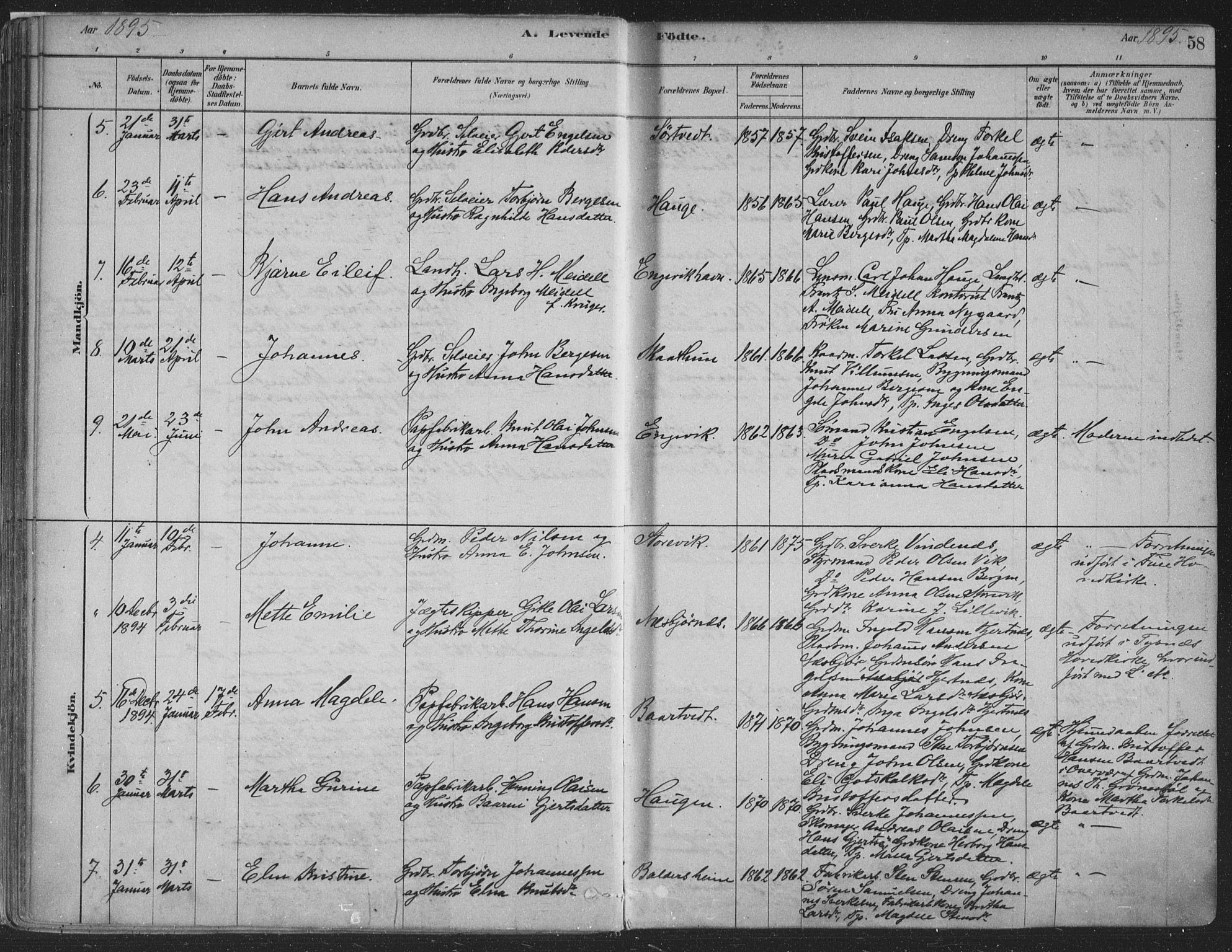 Fusa sokneprestembete, SAB/A-75401/H/Haa: Parish register (official) no. D 1, 1880-1938, p. 58