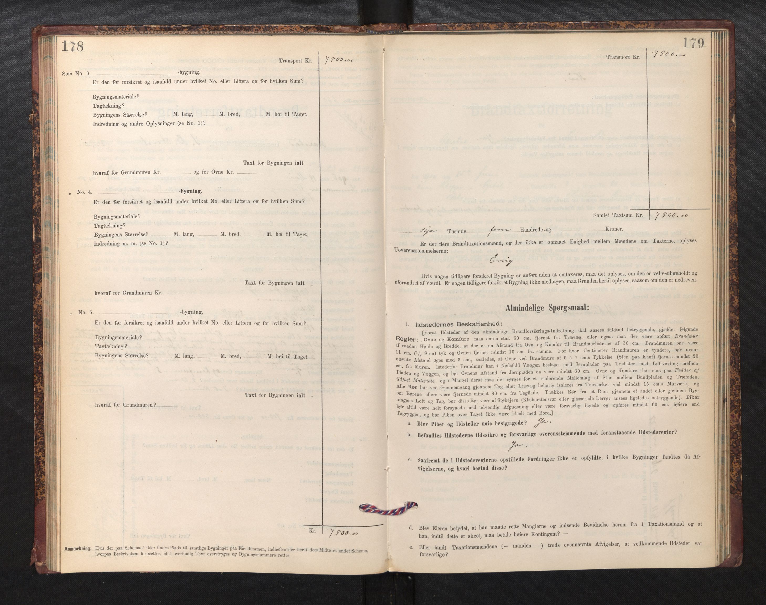 Lensmannen i Årstad, SAB/A-36201/0012/L0013: Branntakstprotokoll,skjematakst, 1901-1907, p. 178-179